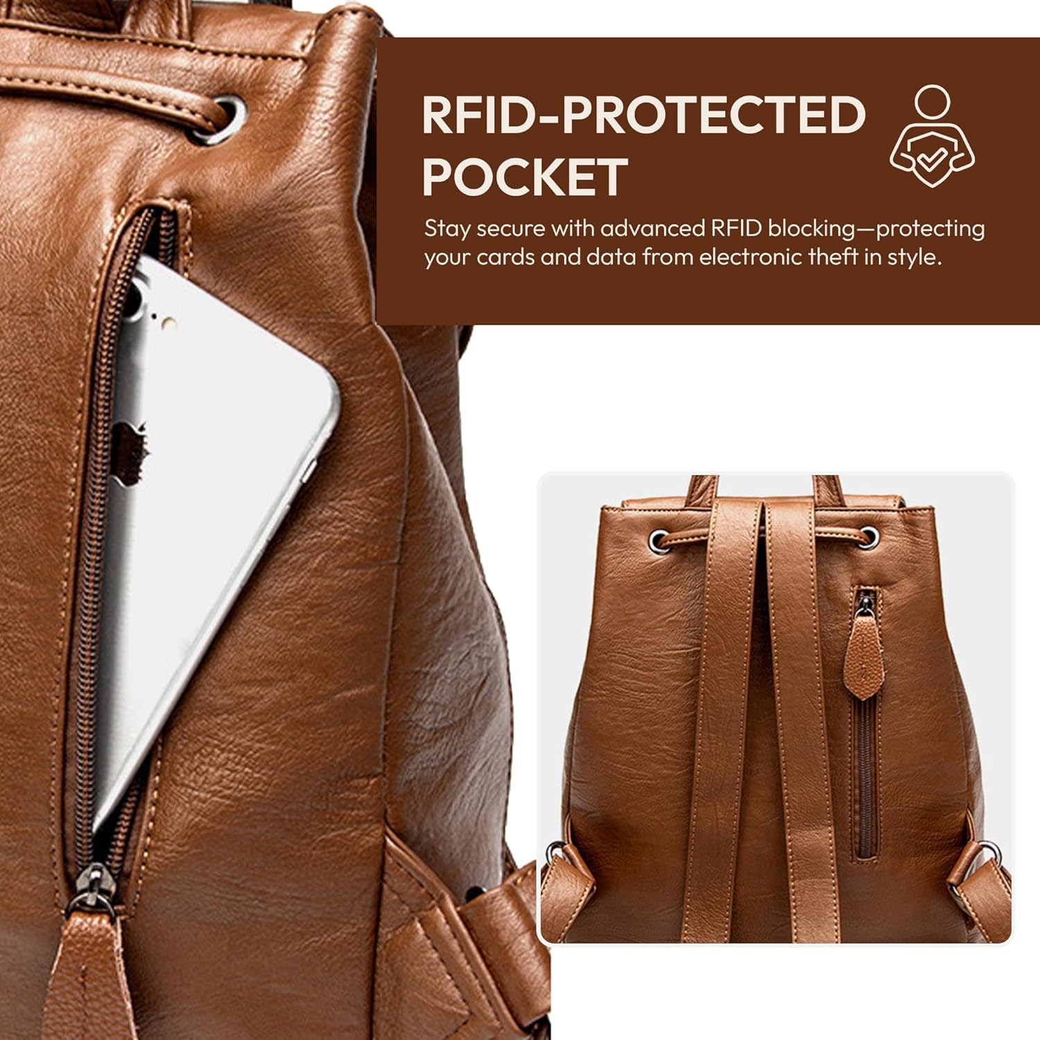 Women’s Vegan Leather Backpack Purse with Security-Focused Design – Lightweight, Practical Backpack with RFID Pocket and Hidden Magnetic Flap for Travel, Work & Everyday Use - Image 4