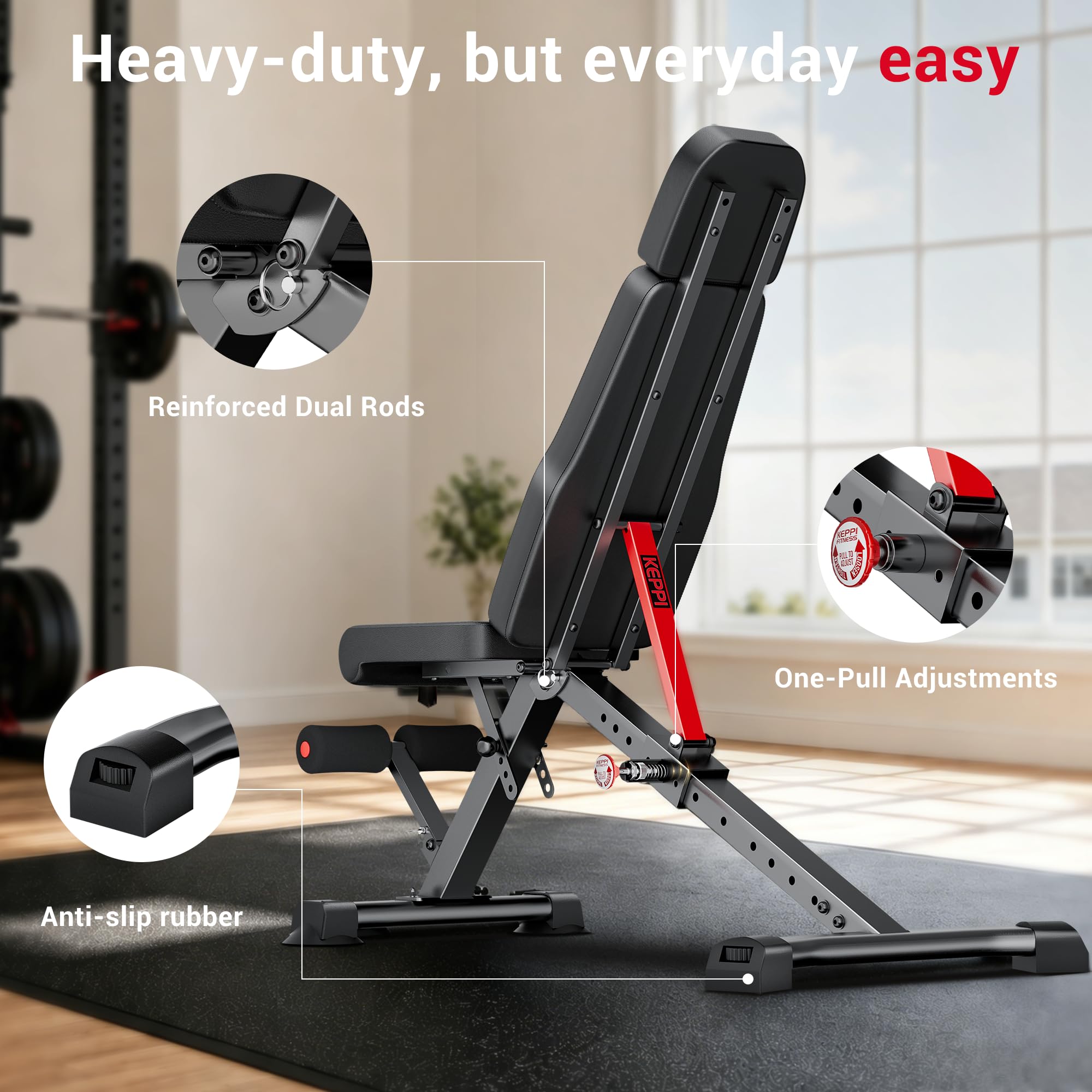 Weight Bench 900Lb, Adjustable Foldable Sturdy Bench for Home Gym | 900LB Flat capacity,11 back adjustments,fast-fold,30lb portable, PU leather, bands included,home gym & apartment