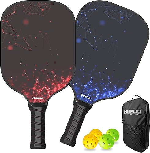Juego de 2 palas de pickleball hechas con fibra de vidrio y polipropileno de panal, incluye 2 paletas, 4 bolas y bolsa de pickleball