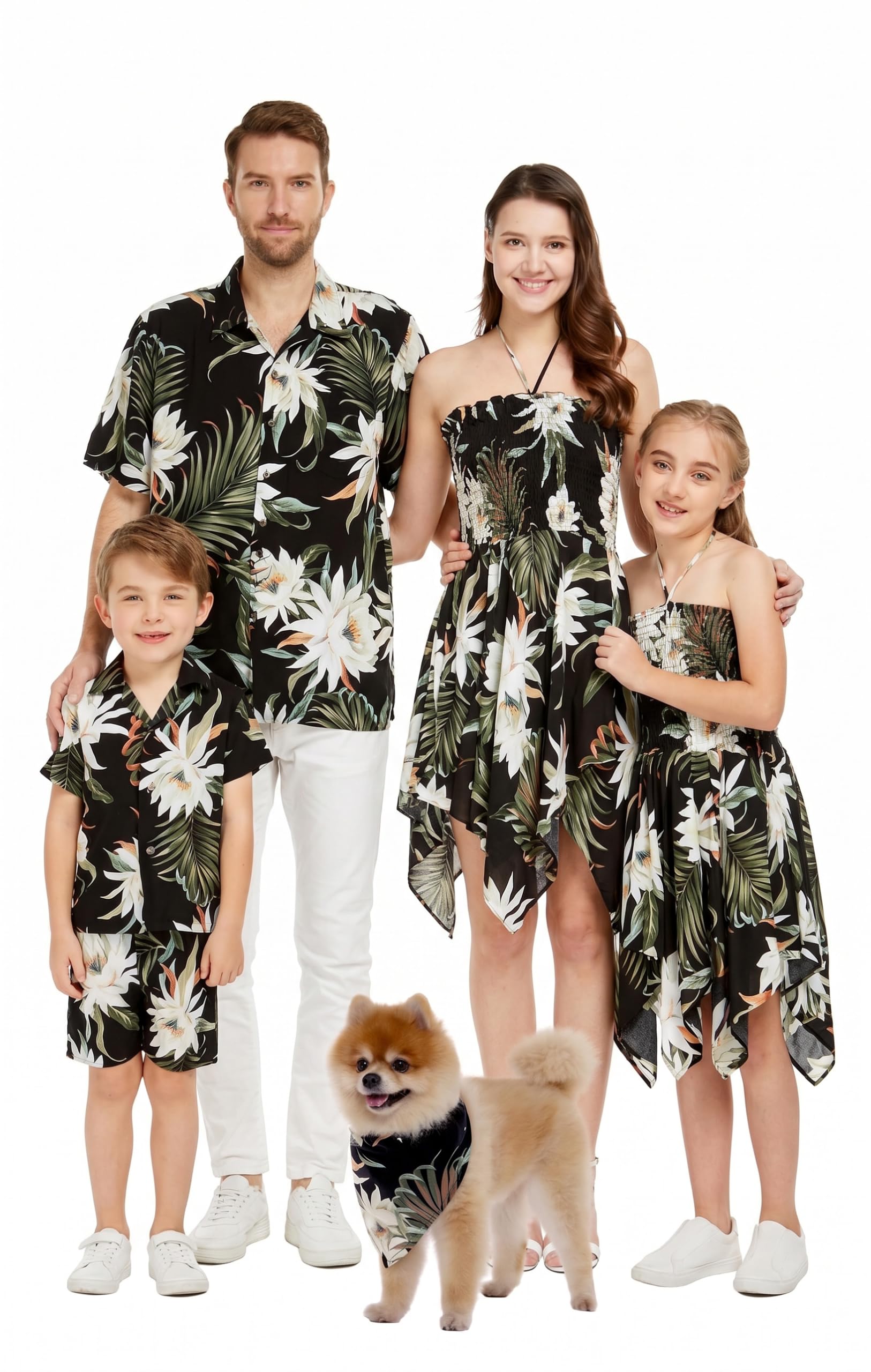 Family Matching Hawaiian Clothes, Wispy Cereus Black