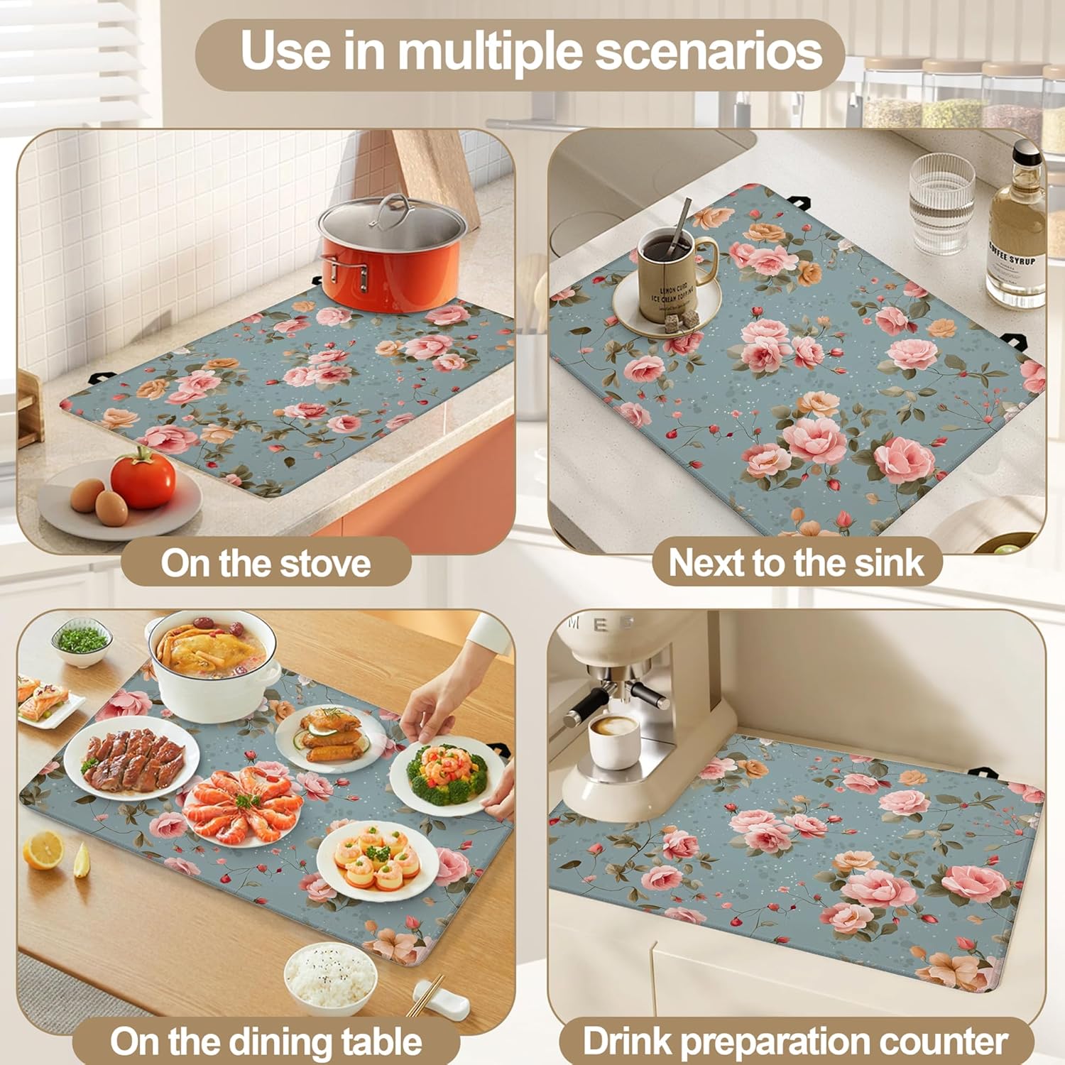 Stove Top Covers for Electric Stove,Vintage Pink Rose Flower Glass Top Cover Non-Stick Kitchen Pad for Gas Cooktop Washable Countertop Protector Mat Keep Stove Clean 28.5'' x 20.5''
