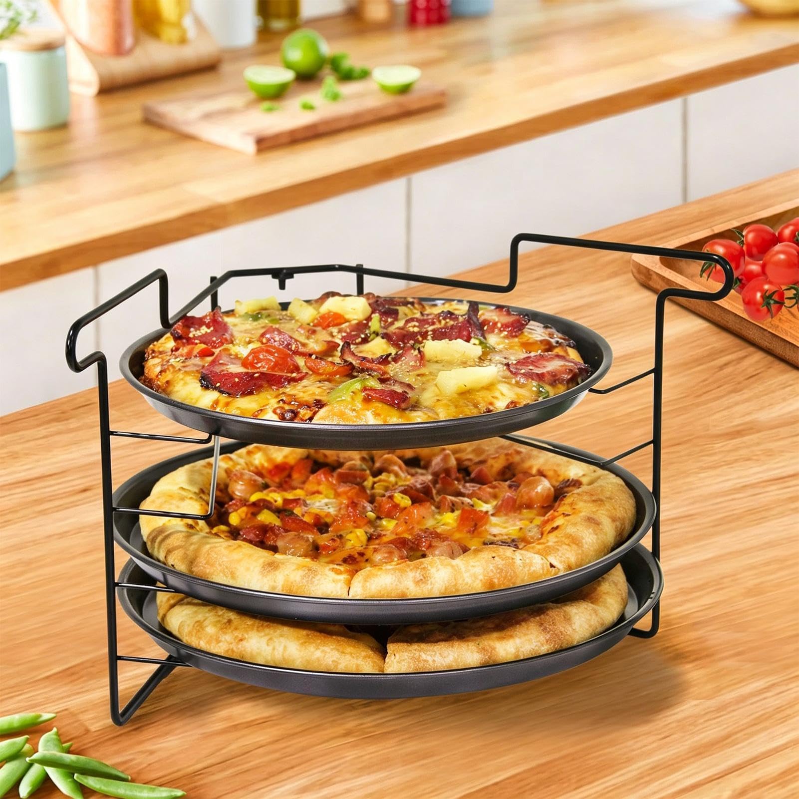 Juego de Rejillas para Hornear Pizza Estante plegable con 4 capas, robusto | Rejilla para hornear pizza en la cocina casera, restaurantes, , panaderos, pasteleros y principiantes