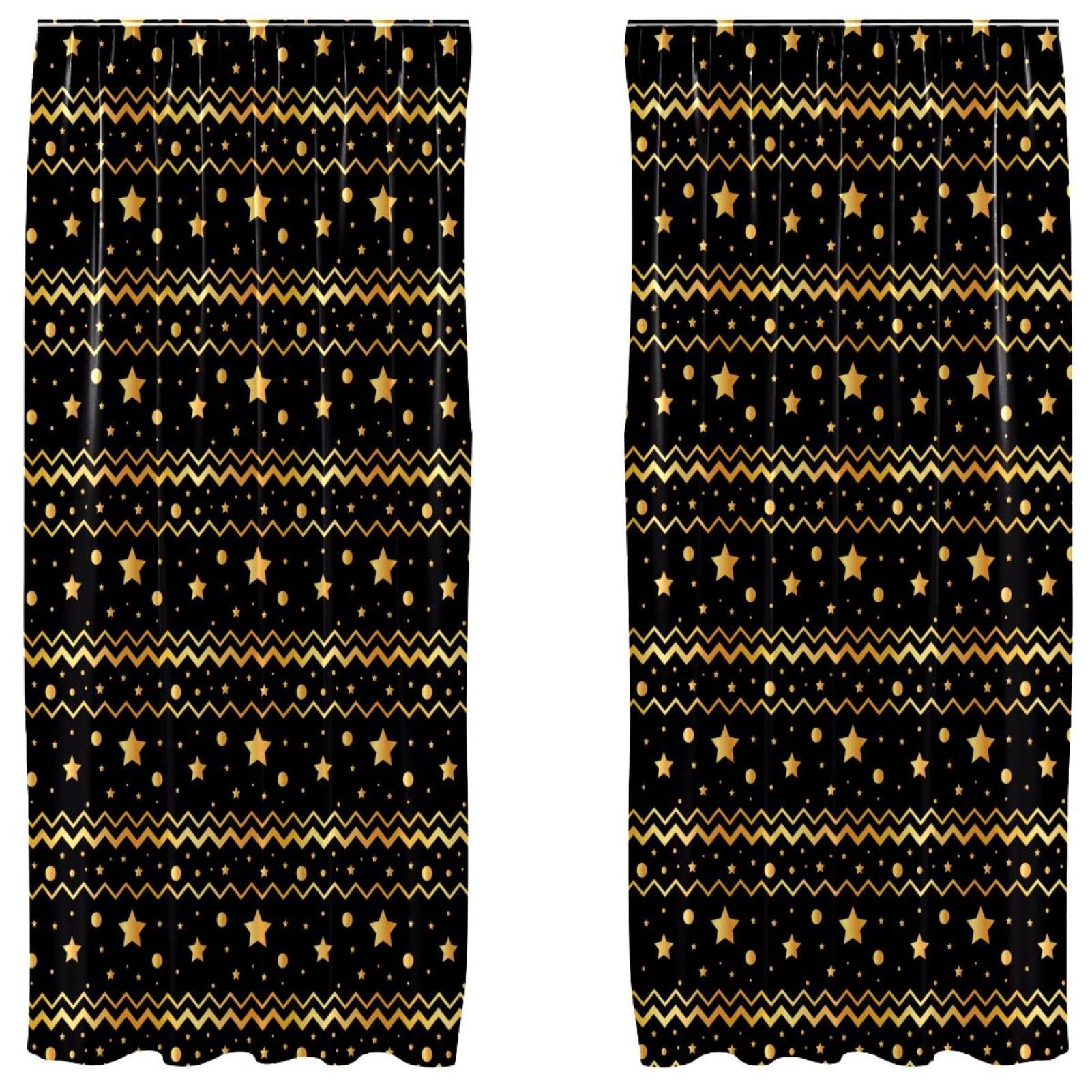 Cortinas de ventana elegantes estrellas doradas tejido negro denso para salón