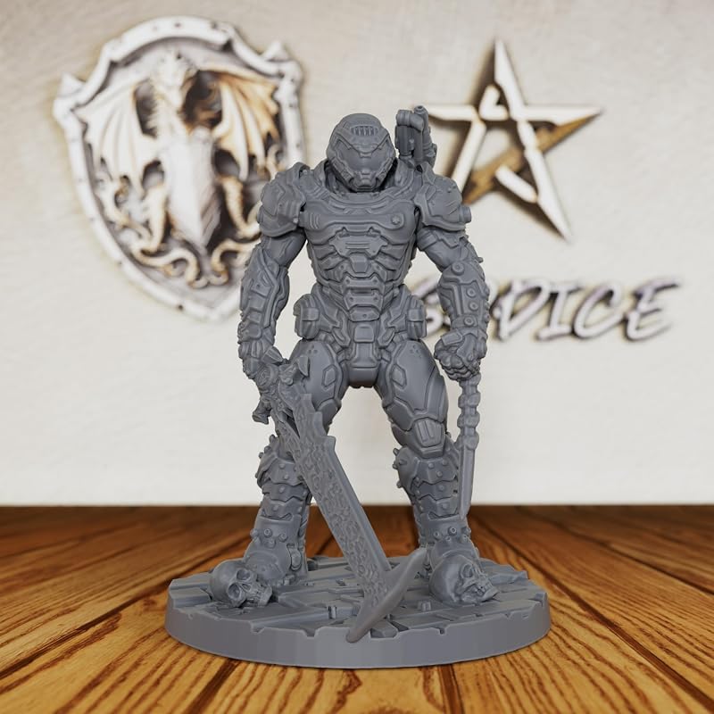 AUSPDICE 32mm Sci-Fi Unpainted Miniature, Power Armor Soldier, AS324 | Heroic Human Combat Figure with Full Helmet and Sword for Tabletop RPG Gaming, Miniature Games, TTRPGs and RPG Accessories
