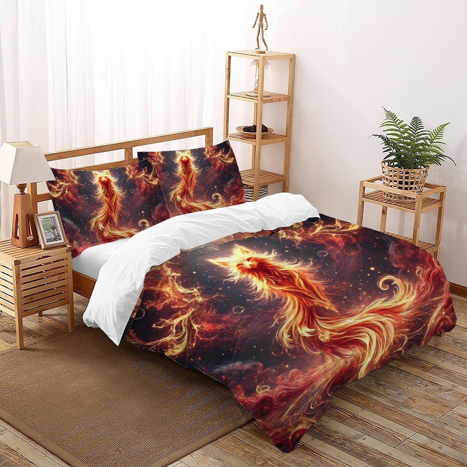 Housse de couette 200x200cm renard literie microfibre facile à laver pour lit garçon