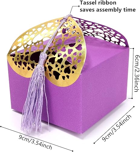 Miniatura 4 de Ruimou 50 cajas cortadas con láser, forma de corazón perlado recortado con borla, cajas de regalo de dulces para despedidas de soltera,