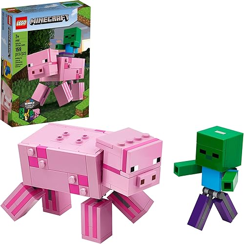 LEGO Minecraft Pig BigFig and Baby Zombie Character 21157 - Figura de animal de juguete para niños para niños (159 piezas)