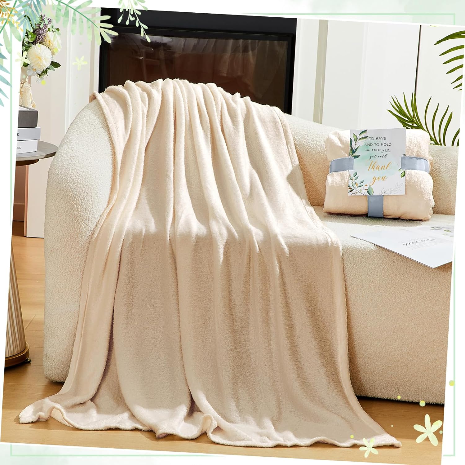 Buryeah 12 Pack Beige Oeko-Tex Certified Bulk Wedding Blankets for Guests, 50 x 60 Inch Flannel Throw with Thank You Cards & Ribbon, Bulk Wedding Souvenir Gifts, Spa & Sleepover Party Favors - Image 7