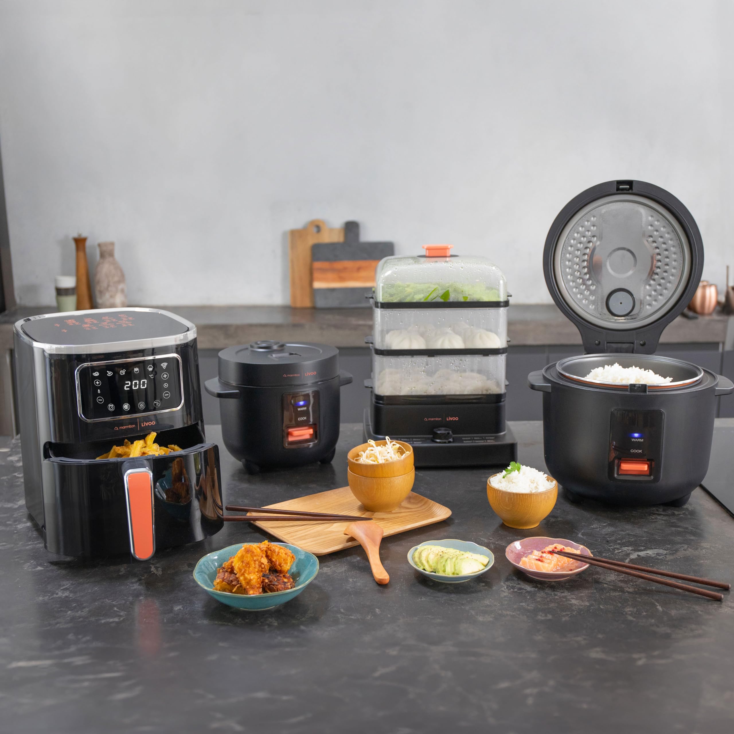 Livoo - Cuiseur Vapeur - Livoo X Marmiton DOC300-3 paniers - 12L - 1000 à 1200W - 20 recettes inclus