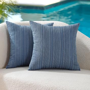 VAKADO Waterproof Blue Stripe Outdoor Throw Pillow Covers 18x18 Set of 2