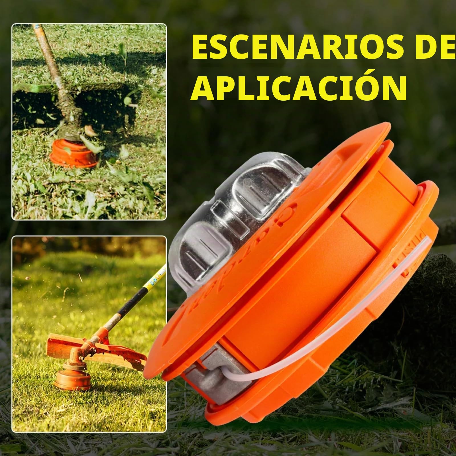 Cabezal Desbrozadora Universal, Cabezal de Bobina de Repuesto M10x1,25mm, Cortacésped Universal con Cabezal de Corte de 2 Hilos Rosca M10 Cabezal de Corte de Aluminio para desbrozadora(Naranja)
