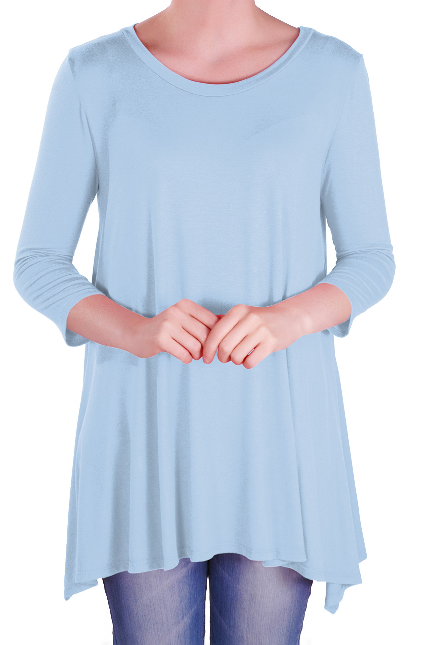 Eye Catch Women's Sky Blue - Reva Round Neck Flared 3/4 Sleeve Tunic T Shirts Tops Blouse Size 22-24