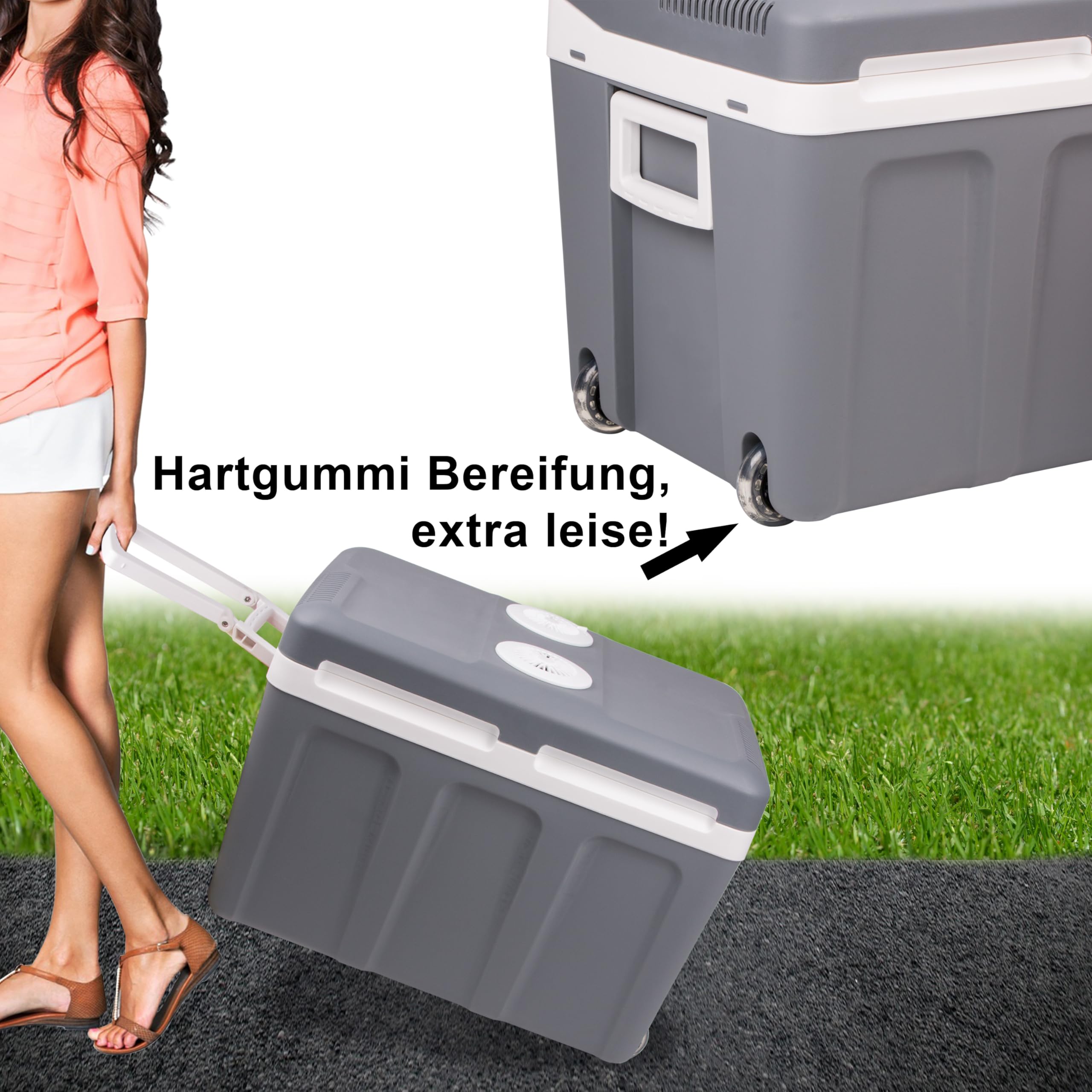 Thermoelektrische Kühlbox 45 Liter 12V 230V Kühlen und Wärmen mit Rollen für Auto Boot Camping ECO Modus