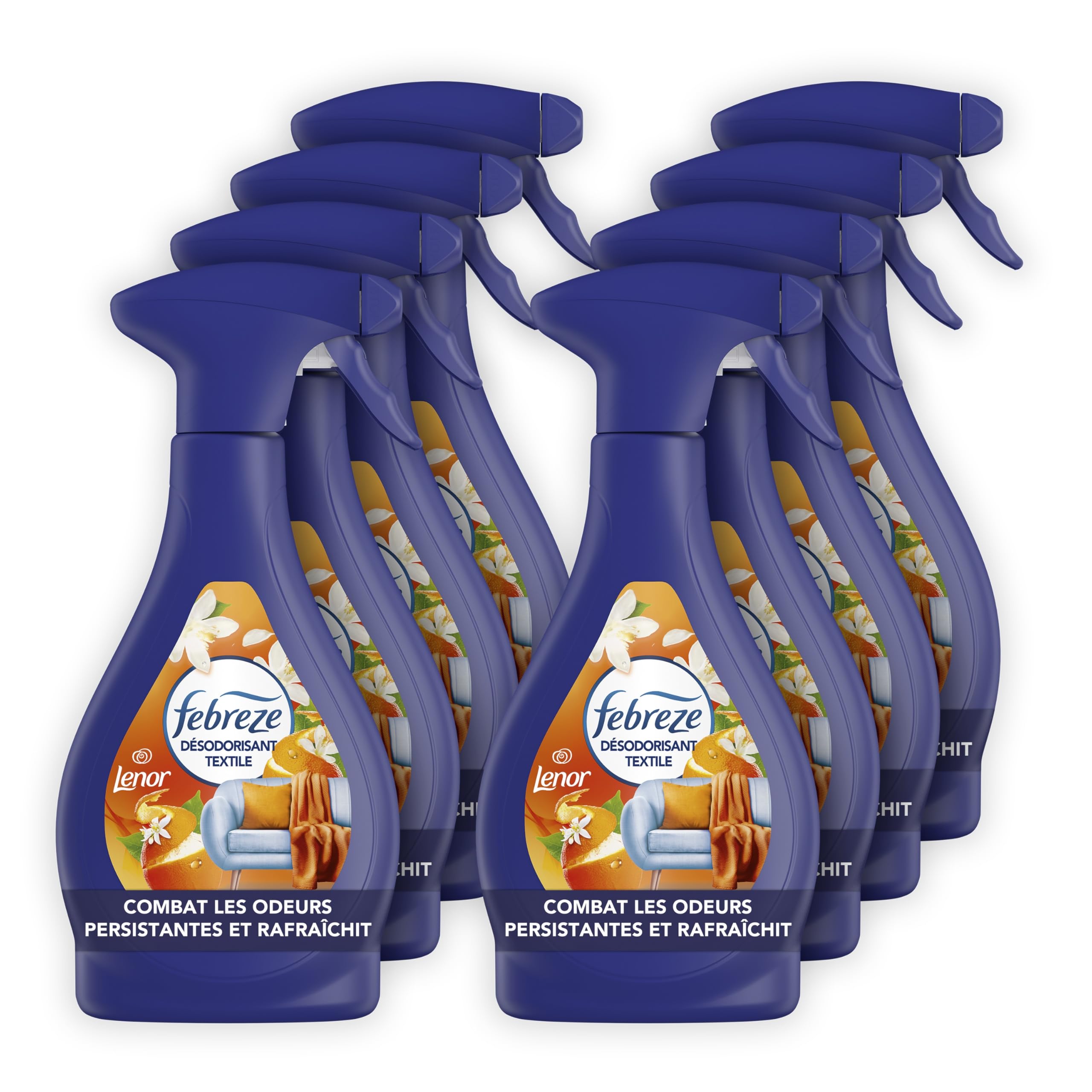 Febreze Spray Désodorisant Textile (500ml x8), Agrumes et Verveine Blanche de Lenor, Combat Les Odeurs Emprisonnées Dans Les Tissus, Laisse Un Parfum Frais