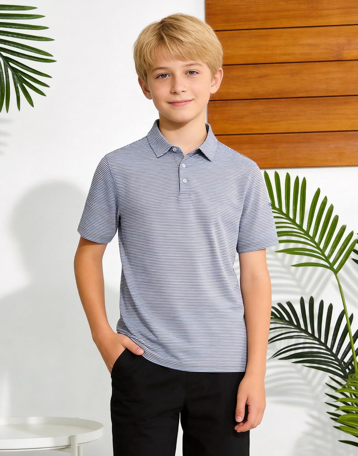 Polo Shirts for Boys Golf Polo Shirt Short Sleeve Boys Performance Polo Dry Fit Stretch Collared UPF50+ Kids Golf Shirts