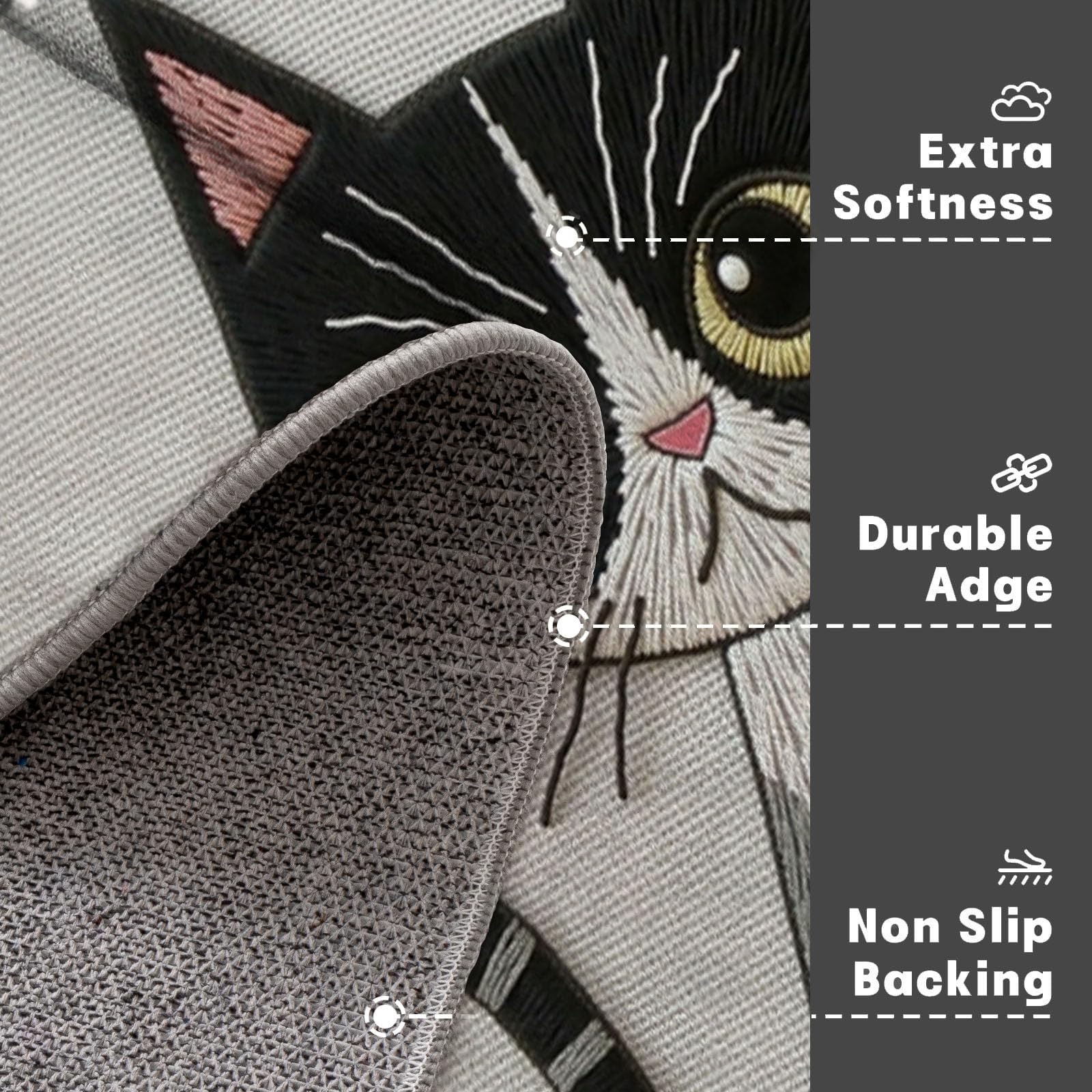 Fussmatte Innen 80X120Cm Beige Niedliches Katzenmotiv Fußmatte Innen rutschfeste Für Hund Eingang Badematte Gestickte Tiertextur Waschbar Schmutzfangmatte Fussmatten Haustür Türmatte