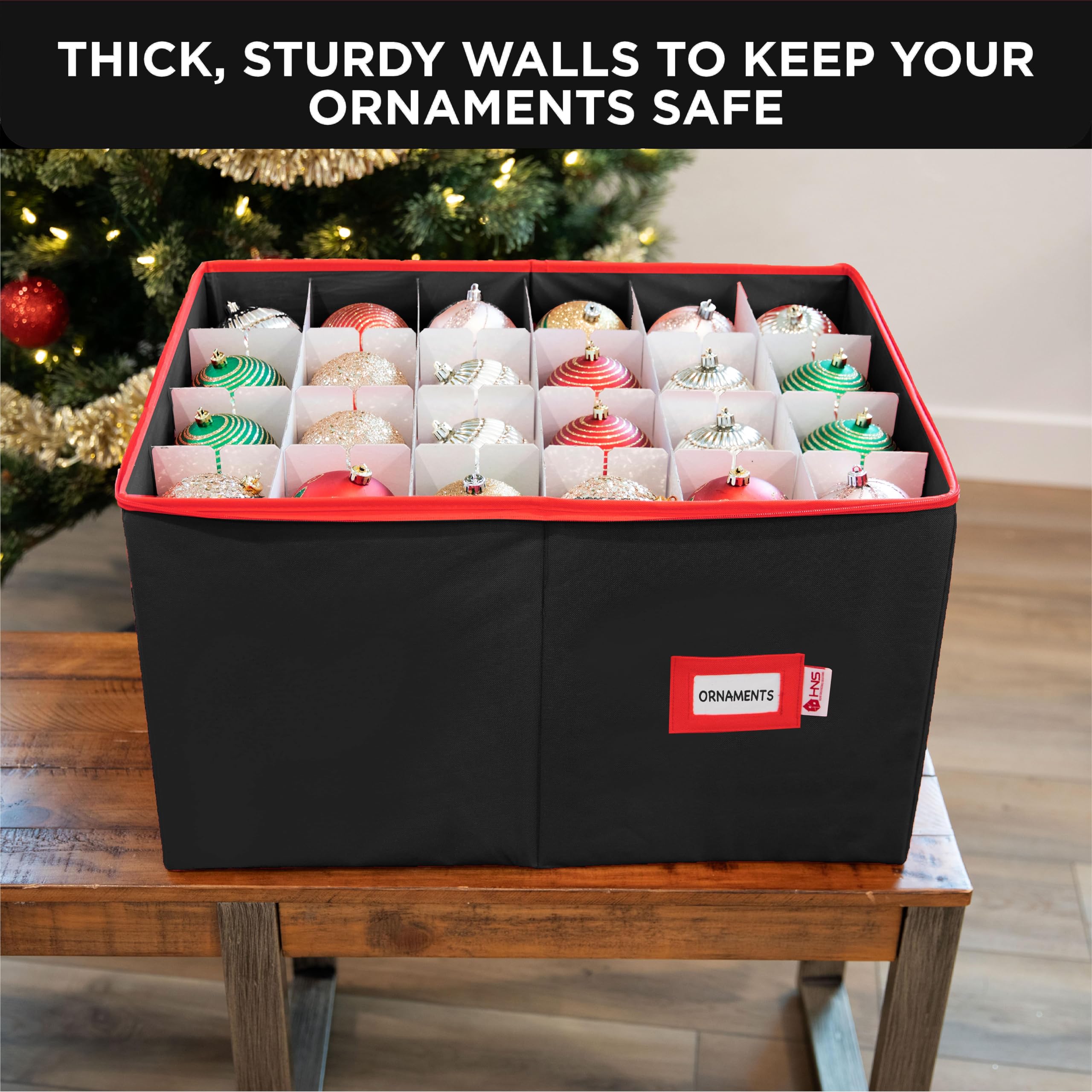 Aufbewahrungsbehälter für Weihnachtsschmuck mit Trennwänden – Box für bis zu 243,8–10,2 cm große Ornamente, mit Reißverschluss, praktisch, verstellbar, strapazierfähig, 600D, großer