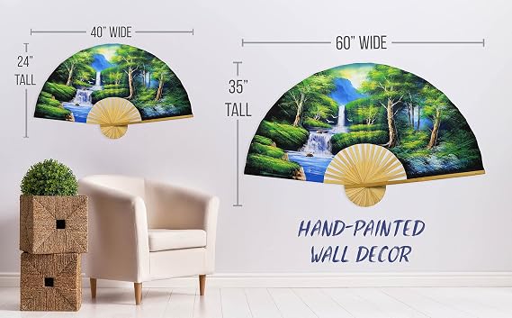 Medium 40 Folding Wall Fan - Asian Forest - Original Hand-Painted Wall Art