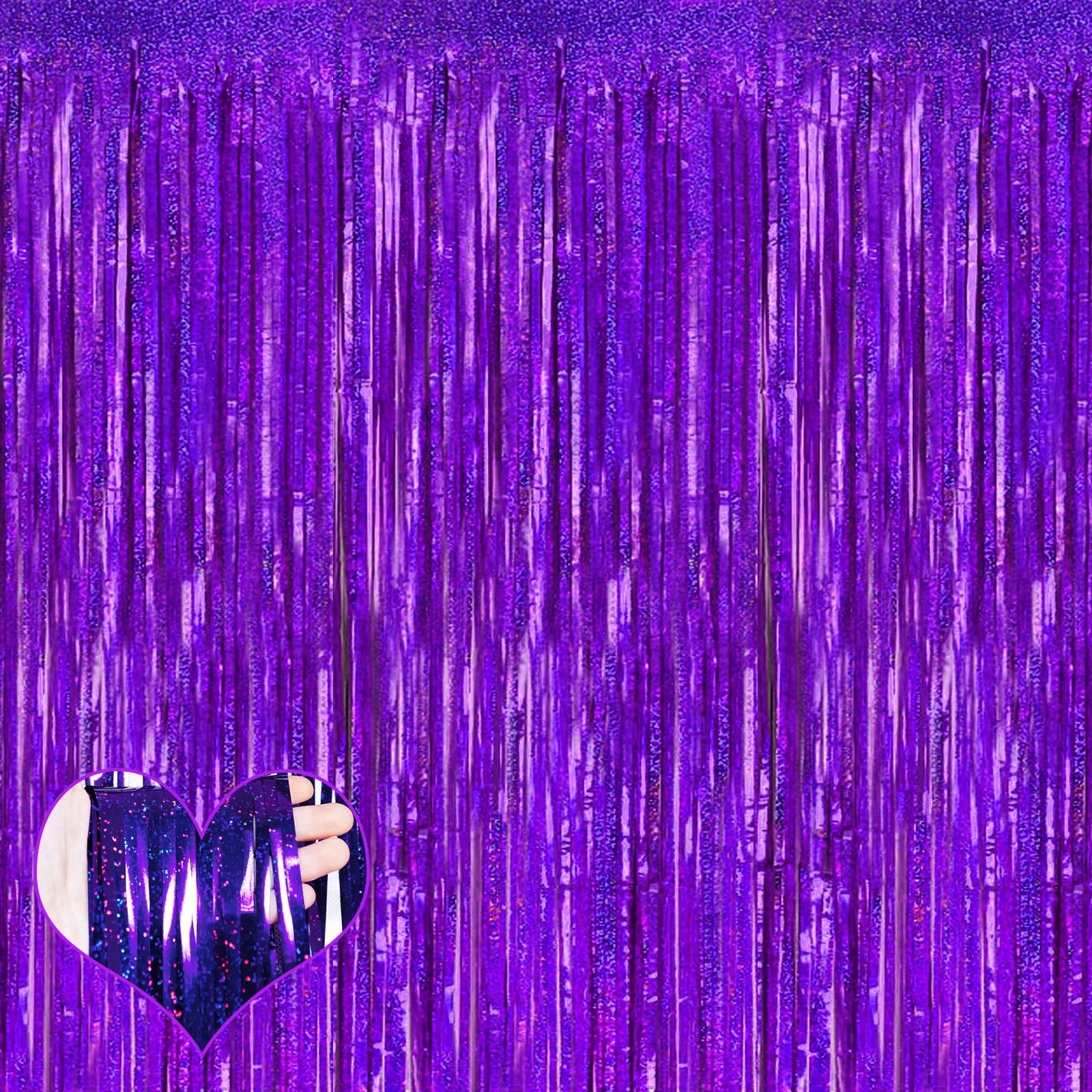 4 Pack 3.2Ft x 8.2Ft Purple Fringe Curtain Backdrop, Sparkle Metallic Tinsel Foil Fringe Streamers Background for Photo Booth Birthday Wedding Baby Shower Halloween Christmas Party Decorations