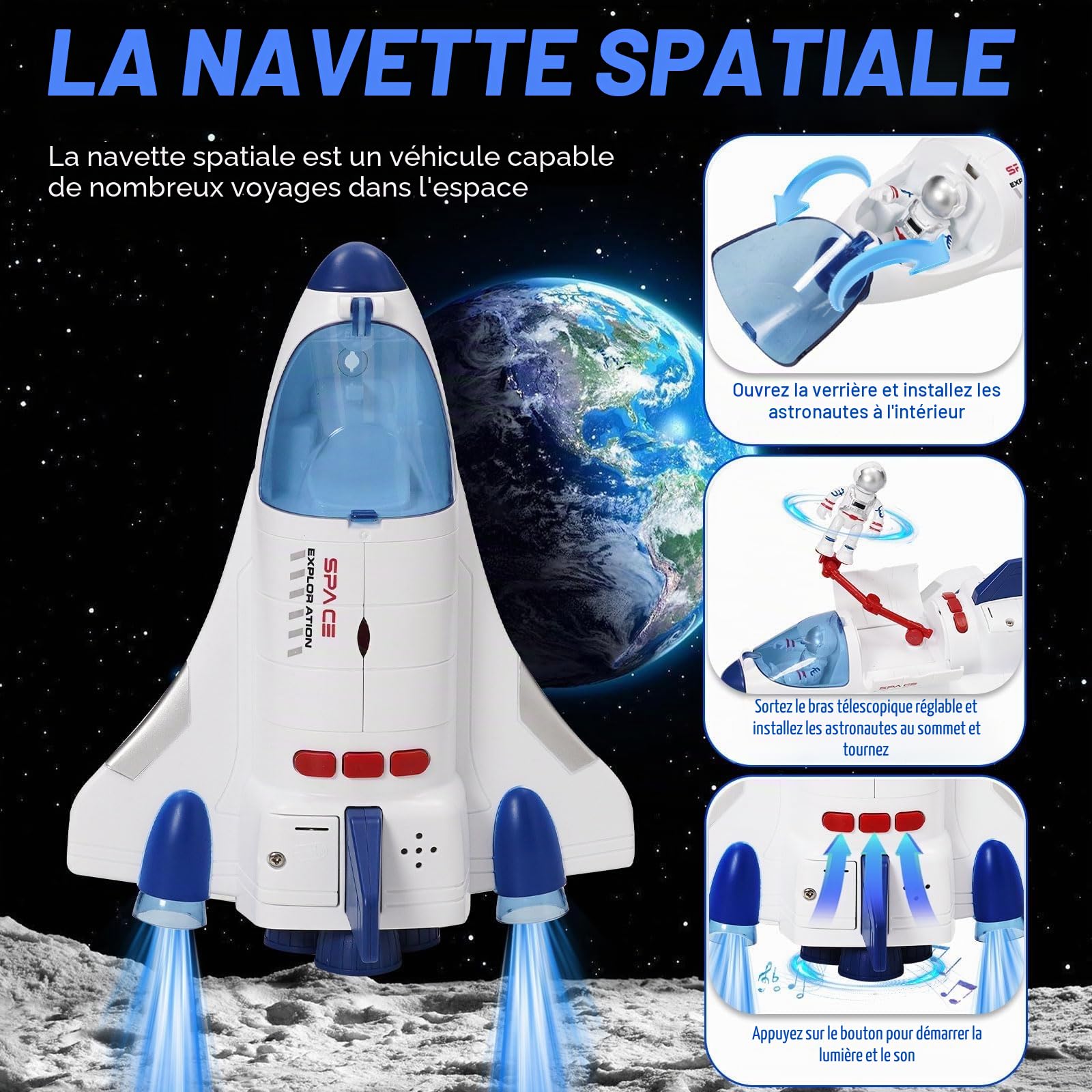 Fusée Jouet Espace pour Enfants, Toys spatiaux pour Les Enfants avec Astronautes Fusée Effets Sonores et Lumineux, Jouet pour garçons et Filles, kit de Jeu d'exploration d'astronautes