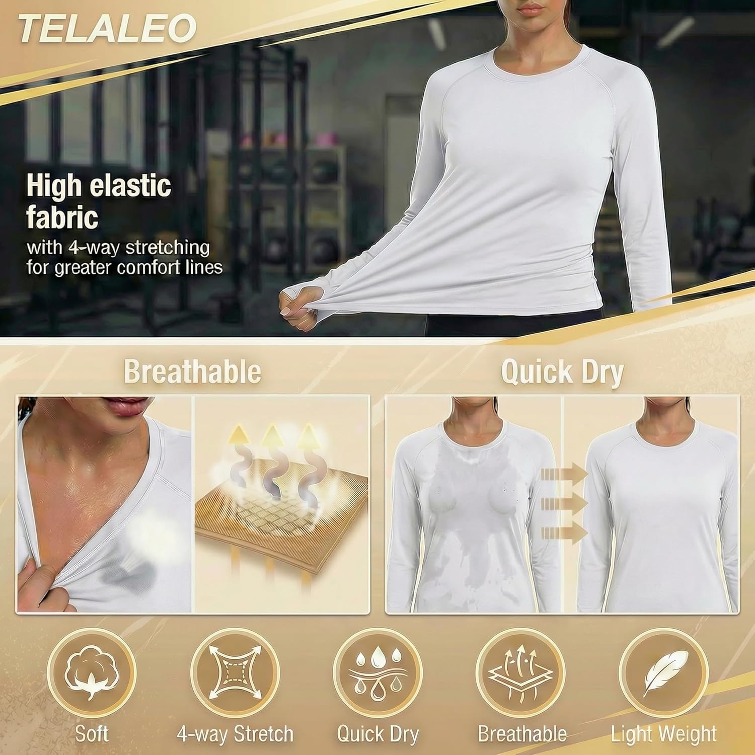 TELALEO 4 Pack Women's Long Sleeve Compression Shirt - High Performance Workout Baselayer for Athletic Sports - Image 4