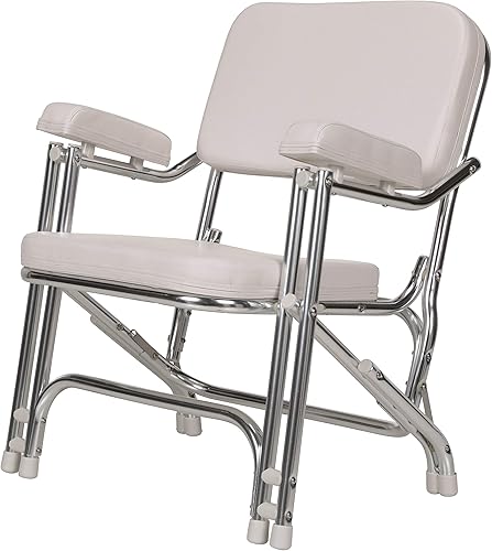 Miniatura 1 de Seachoice Silla de cubierta plegable, blanco, vinilo marino, se pliega para un fácil almacenamiento