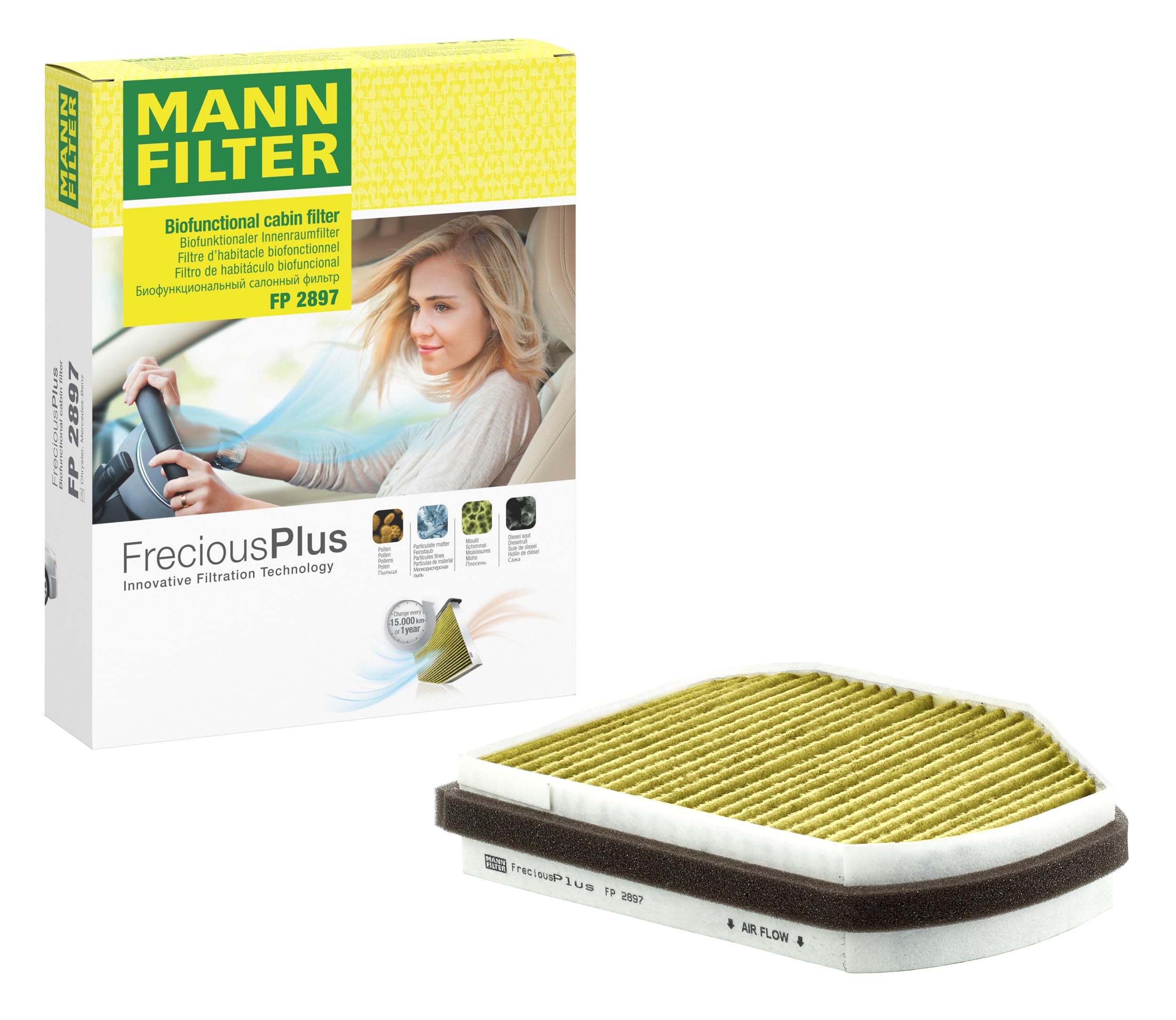 MANN-FILTER FP 2897 Cabin Air Filter - FreciousPlus Biofunctional Pollen Filter - for Cars + Transporters