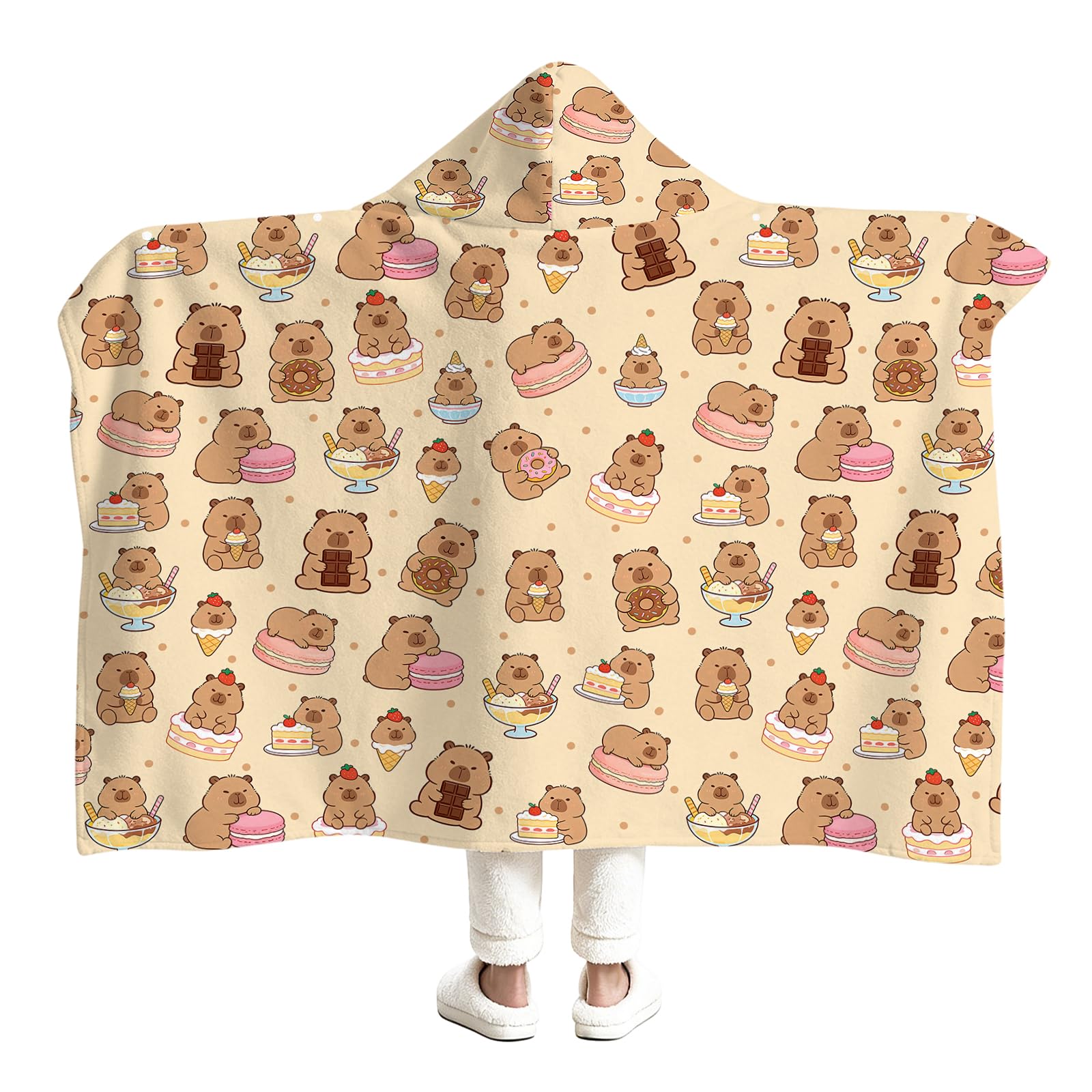 Cute Capybara Blanket Hoodie - Capybara Gifts for Daughter & Granddaughter, Soft Cozy Birthday Present Ideas for Girl, Winter Warm Lightweight Flannel Wearable Blanket 125X100 cm