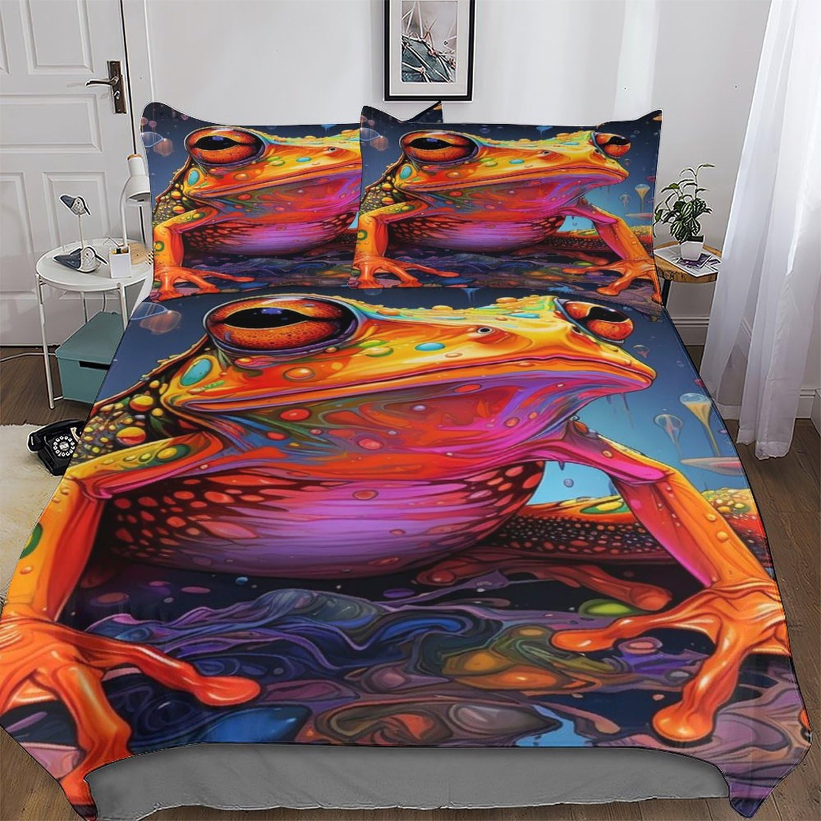 Parure de lit 3D grenouille avec housse de couette 220x240cm en microfibre