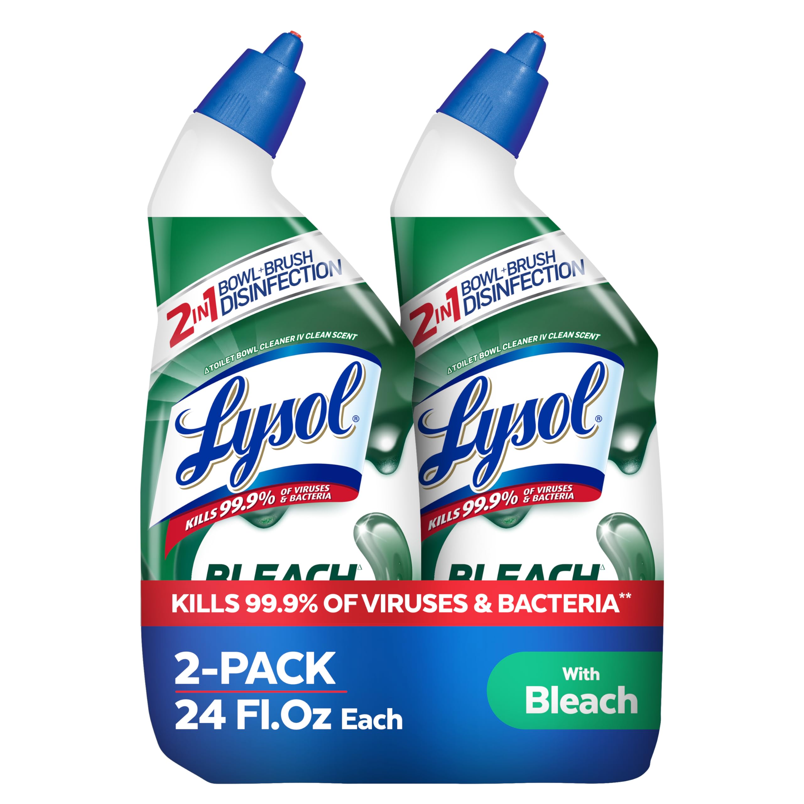 Toilet Bowl Cleaner Gel, For Cleaning and Disinfecting, Stain Removal, Contains Bleach, 24oz (Pack of 2)