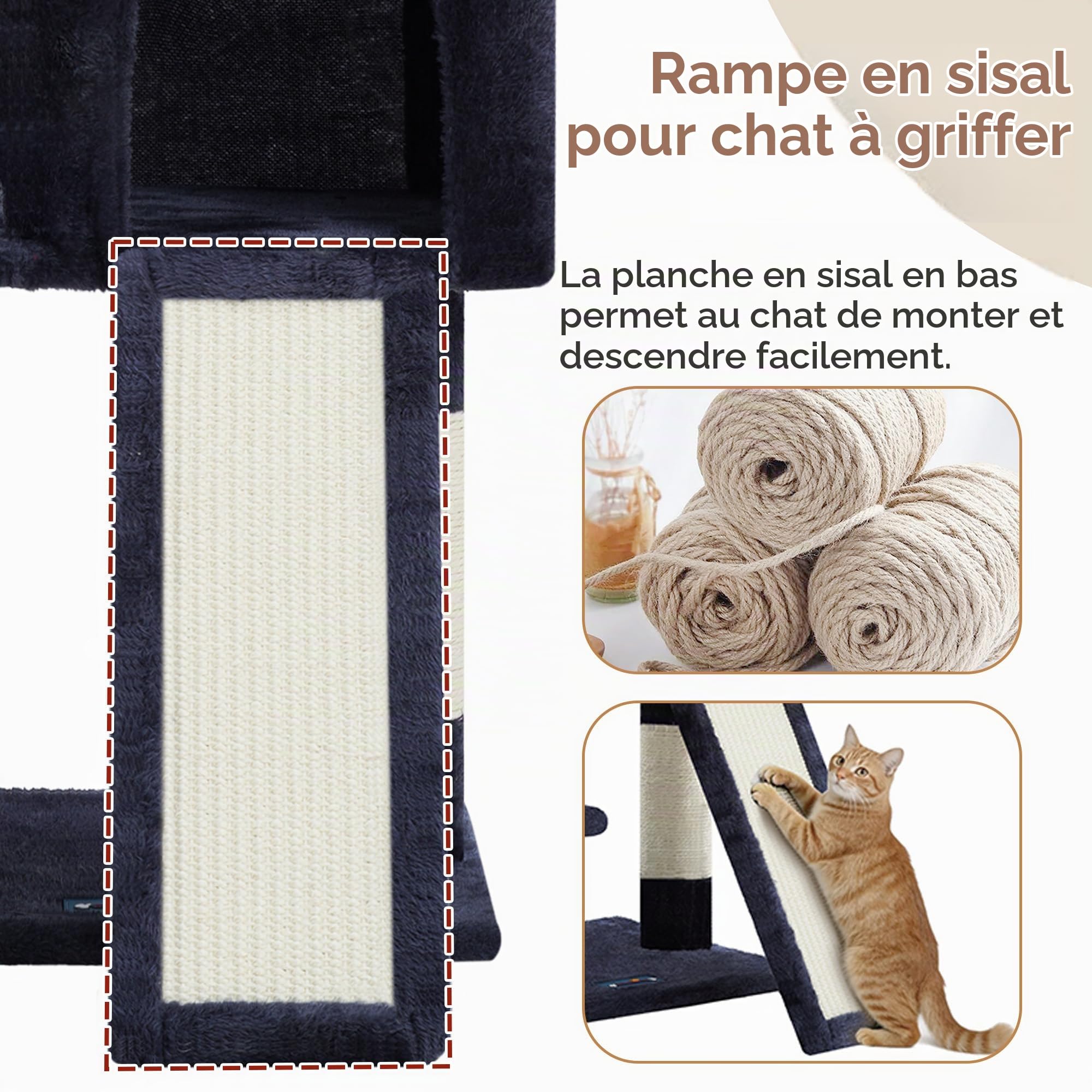 Gitelsnour Arbre à Chat, Tour de Jeux pour Chat Stable de 102 cm de Hauteur avec Niche, 2 Paniers Suspendus, Grande Plateforme d’Observation, Planche à griffer pour l’intérieur, Gris Foncé GCT003SG