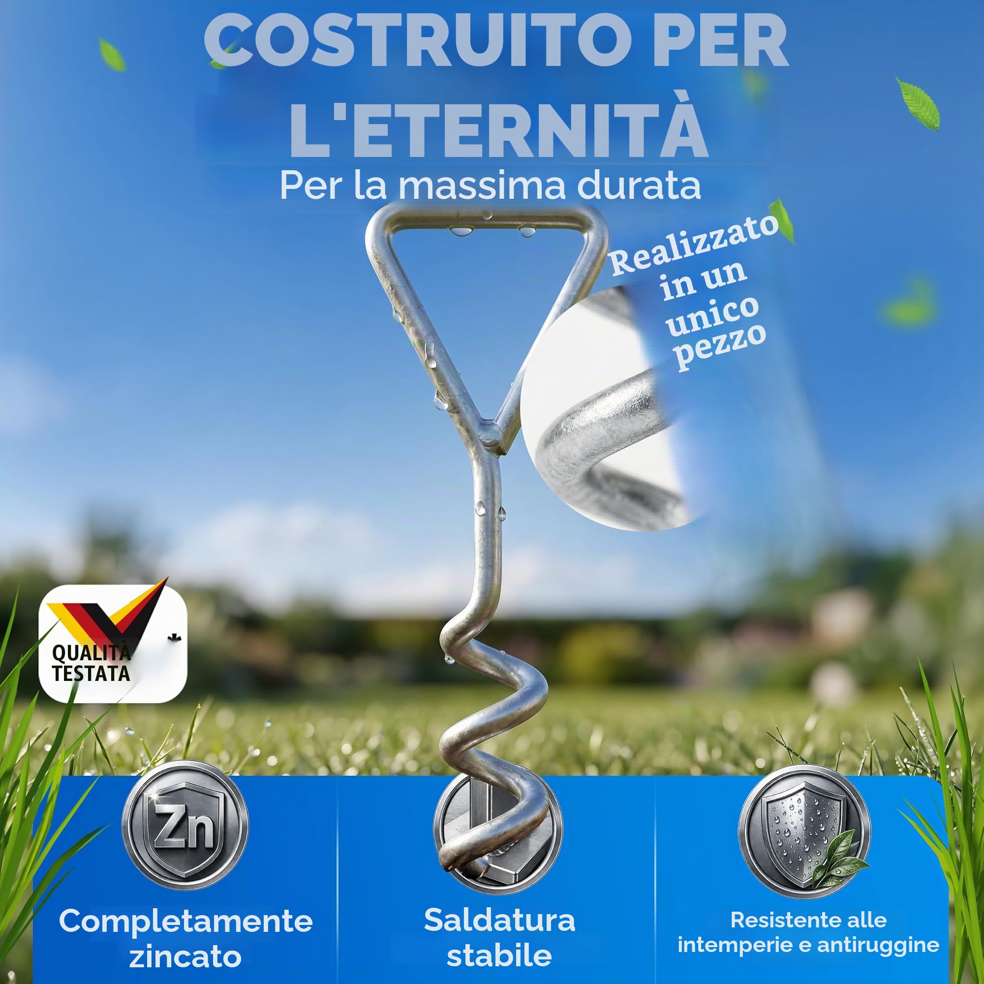 Monzana 4 Picchetti a Vite Ancoraggio a Terra 42,5cm 5 Spirali 900kg Cinghie Regolabili Acciaio Inox