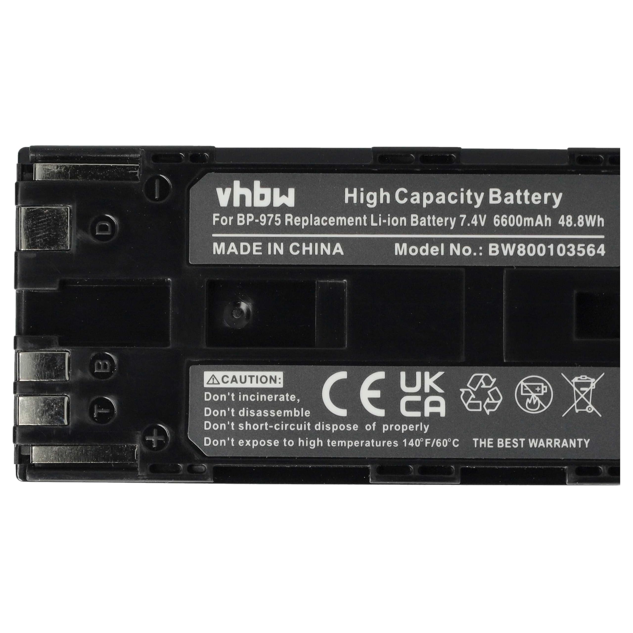 vhbw Batería reemplaza Canon BP-975, BP-955 para cámara de vídeo (6600 mAh, 7,4 V, Li-Ion)