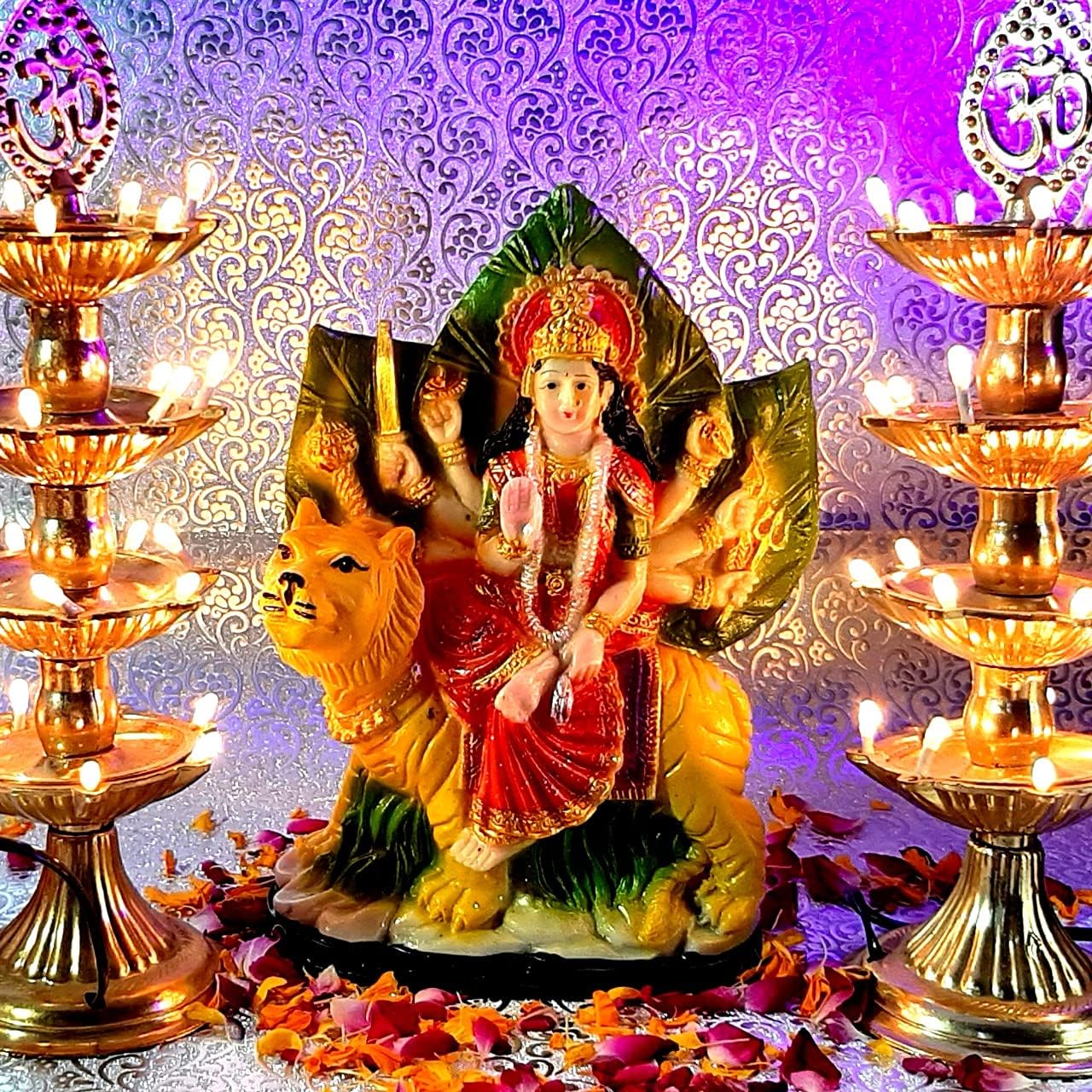 Maa durga lord devi hindu pooja idol Goddess|Maa Durga MATA Rani Sculpture Nav Durga Devi Sherawali Idol Murti Statue for Puja Room Mandir Temple Durga Ashtami Navratri Festive Decoration Showpeice