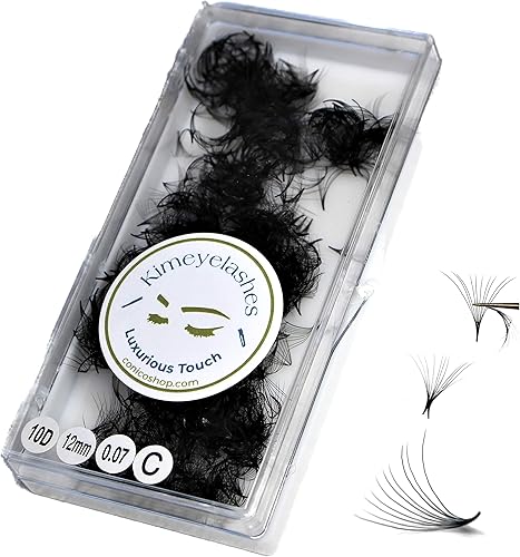 Miniatura 1 de 1000pcs Premade Fans Eyelash Extensions - 10D Handmade Russian Volume CD Curl - 9mm to 18mm Pointed Base Fans 0.7mm Short Stem KimEyelashes