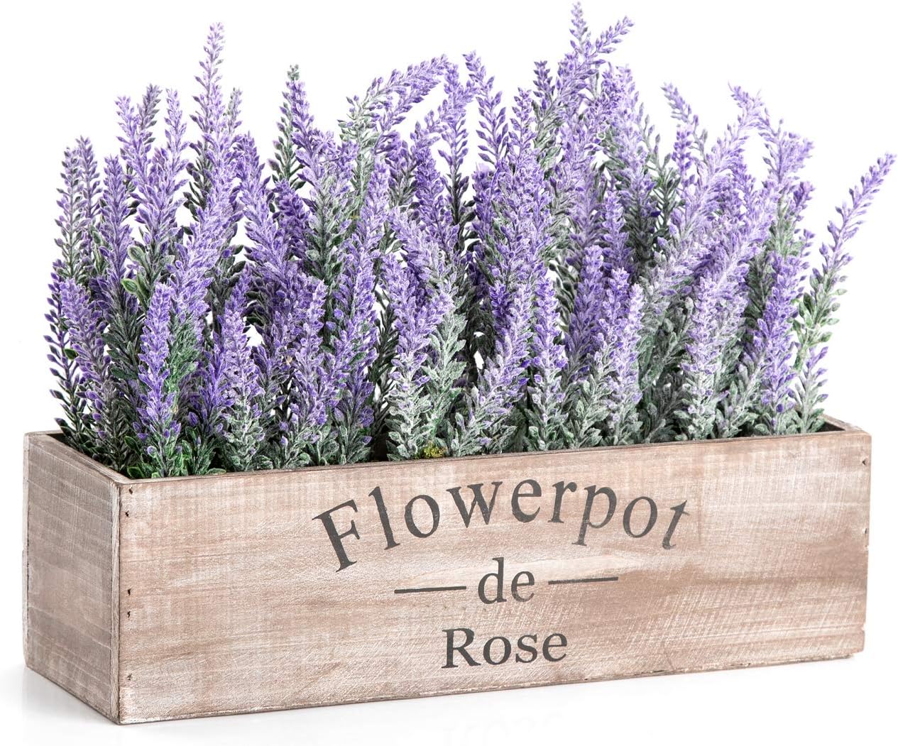 Velener Fake Lavender Plant with Decorative Tray Wooden Box 14"- Spring Decorations for Home Office, Cottagecore Country Farmhouse Decor, Bathroom, Porch Decor, Purple Room, Faux Flower Indoor Garden