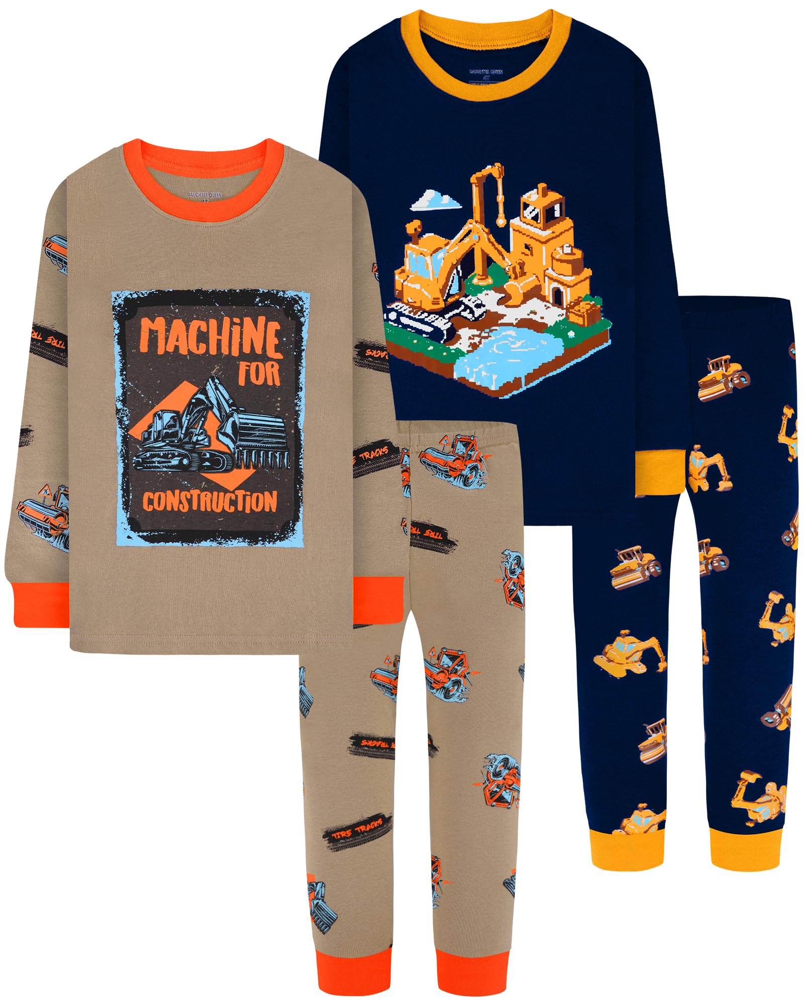 DAUGHTER QUEEN Boys Pajamas 4 Pieces Long Set 100% Cotton Sleepwear Size 18 Months-12 Years