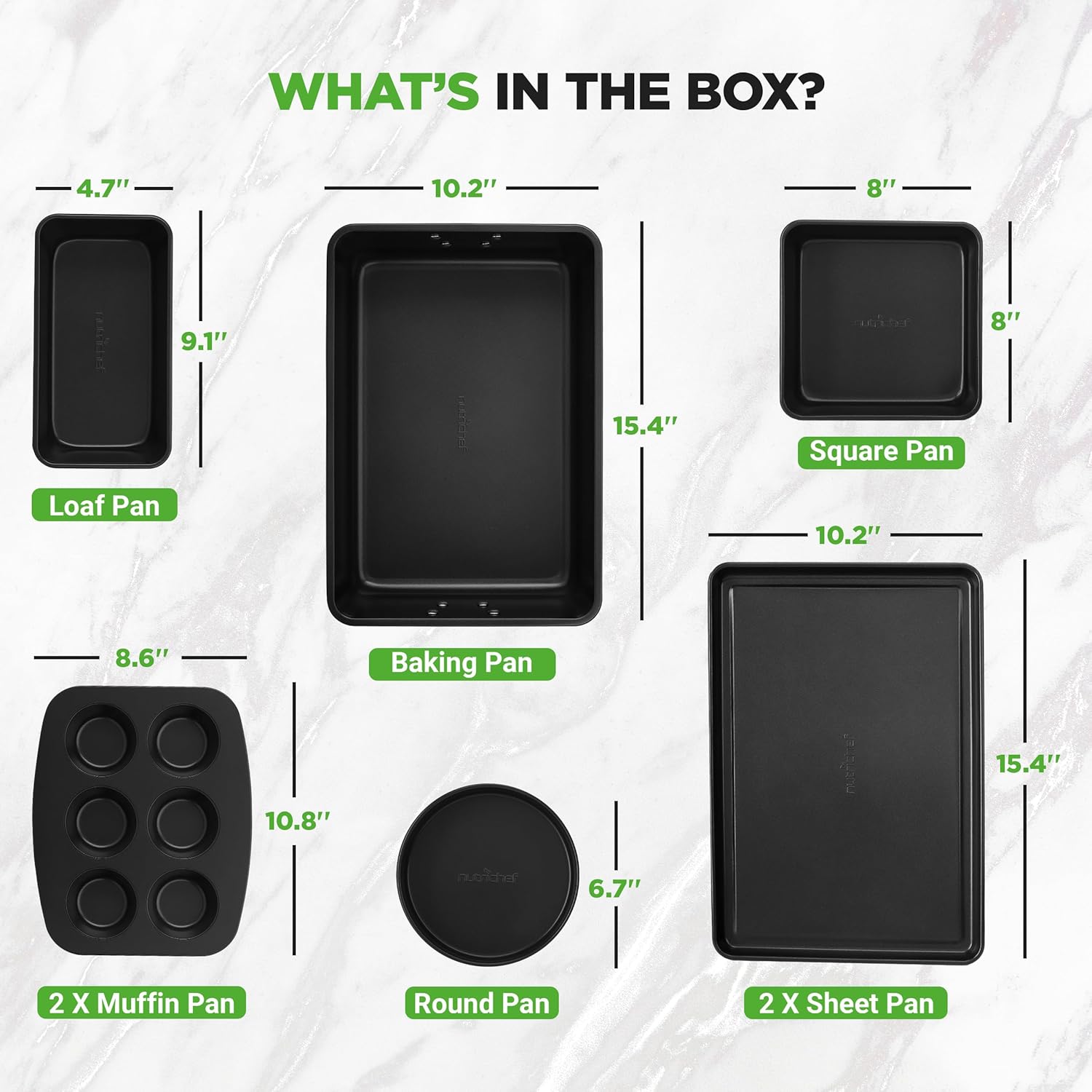 NutriChef 8-Piece Nonstick Stackable Bakeware Set – Non Toxic Carbon Steel Baking Trays W/Cookies Sheet Muffin, Loaf, Cake, Round & Square Pan – Easy To clean & Easy to Release, Oven Safe – Gray