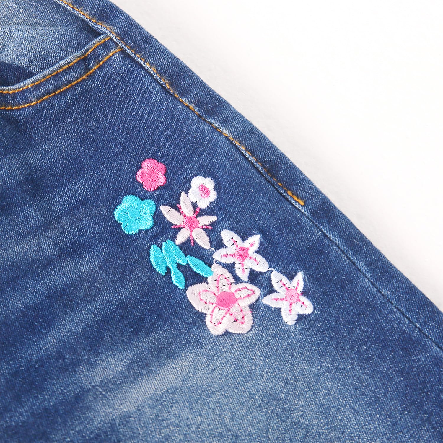 KIDSCOOL SPACE Vaqueros Bordados Niña, Pantalones de Mezclilla con Cintura Elástica