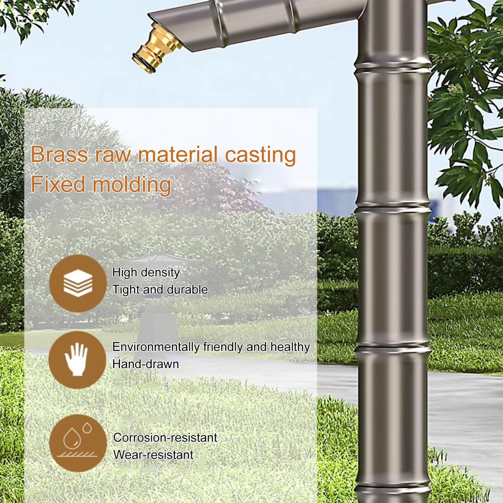 Columna de Agua Decorativa de bambú Antiguo Totalmente de Cobre para jardín Grifo anticongelante montado en el Suelo para riego y Lavado de Jardines (69 5 cm/27 4 Pulgadas)