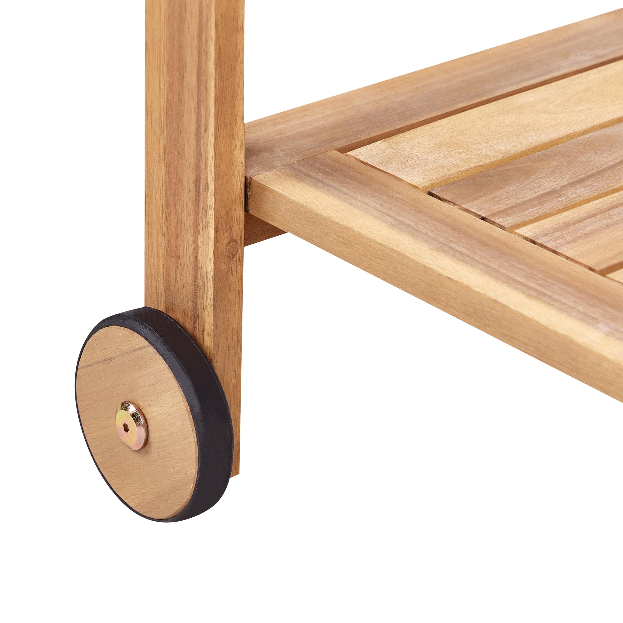 Beliani Carrito de Servicio de jardín Carrito de té con Ruedas de 2 Niveles de Madera de Acacia certificada con Soporte para Botellas marrón Claro Sassari II