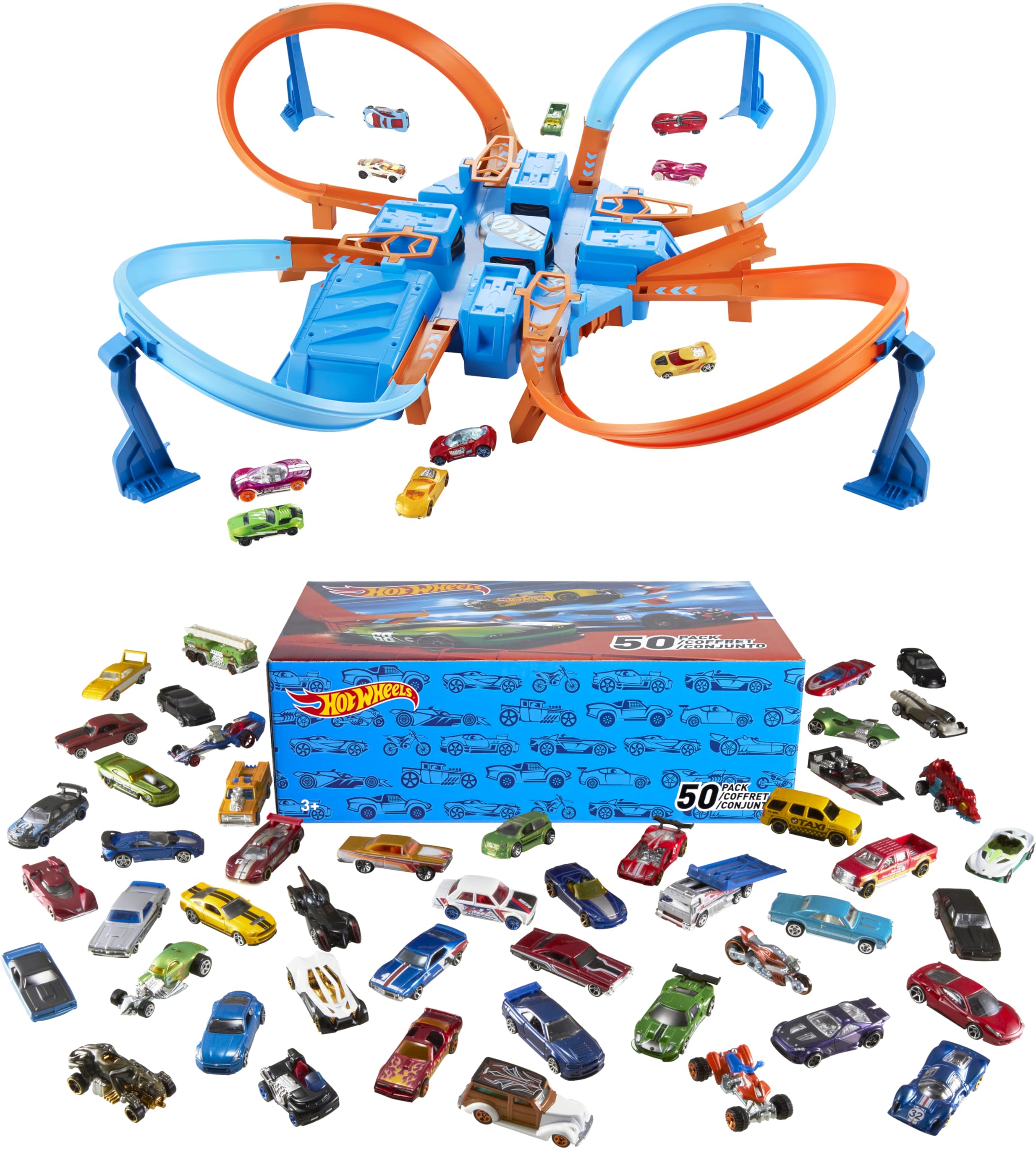 Hot Wheels 50 Pack (Styles May Vary) AND Hot Wheels Criss Cross Crash Track Set [Amazon Exclusive]