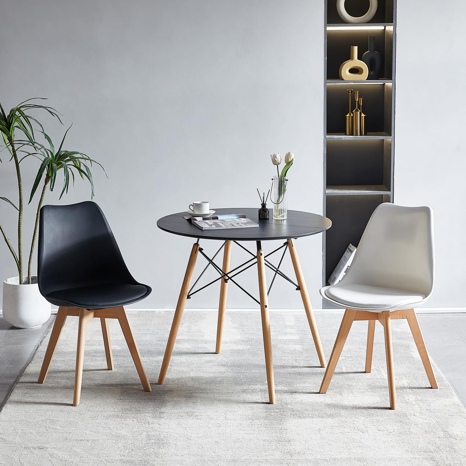 Zwarte gehard glazen slimme verwarmde moderne eettafels luxe uittrekbare ronde eettafelset 6 stoelen voor de eetkamer