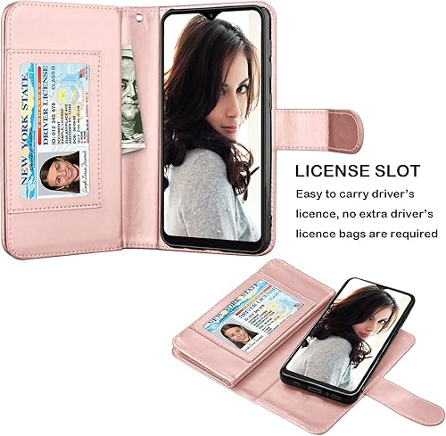 Miniatura 10 de NJJEX Funda tipo cartera para Samsung Galaxy A20, para Galaxy A30, 9 ranuras para tarjetas funda de piel sintética para tarjetas de crédito de