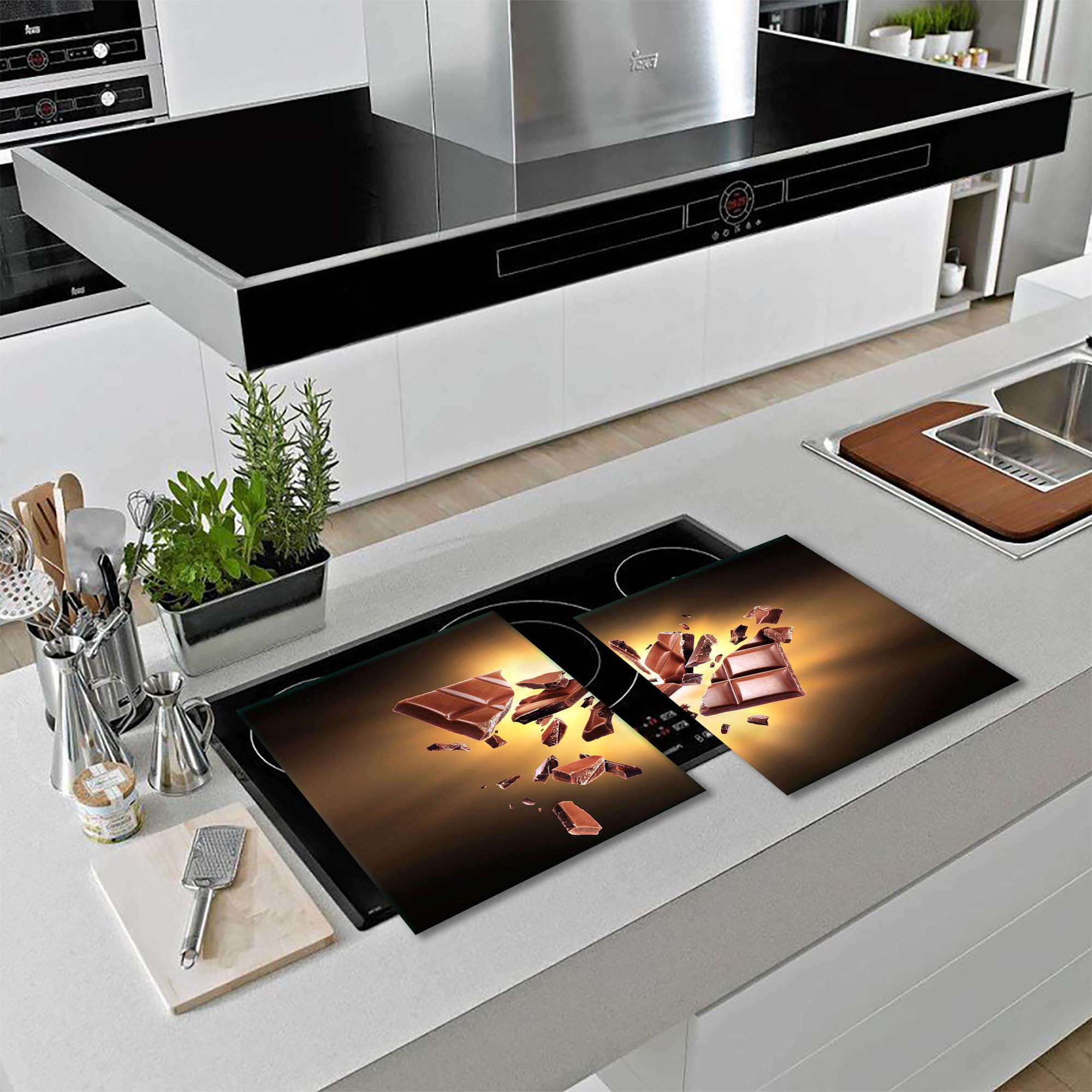 decorwelt Placa para Cubrir la vitrocerámica, 2 Piezas, 2 x 40 x 52 cm, para cocinas de inducción, Color marrón