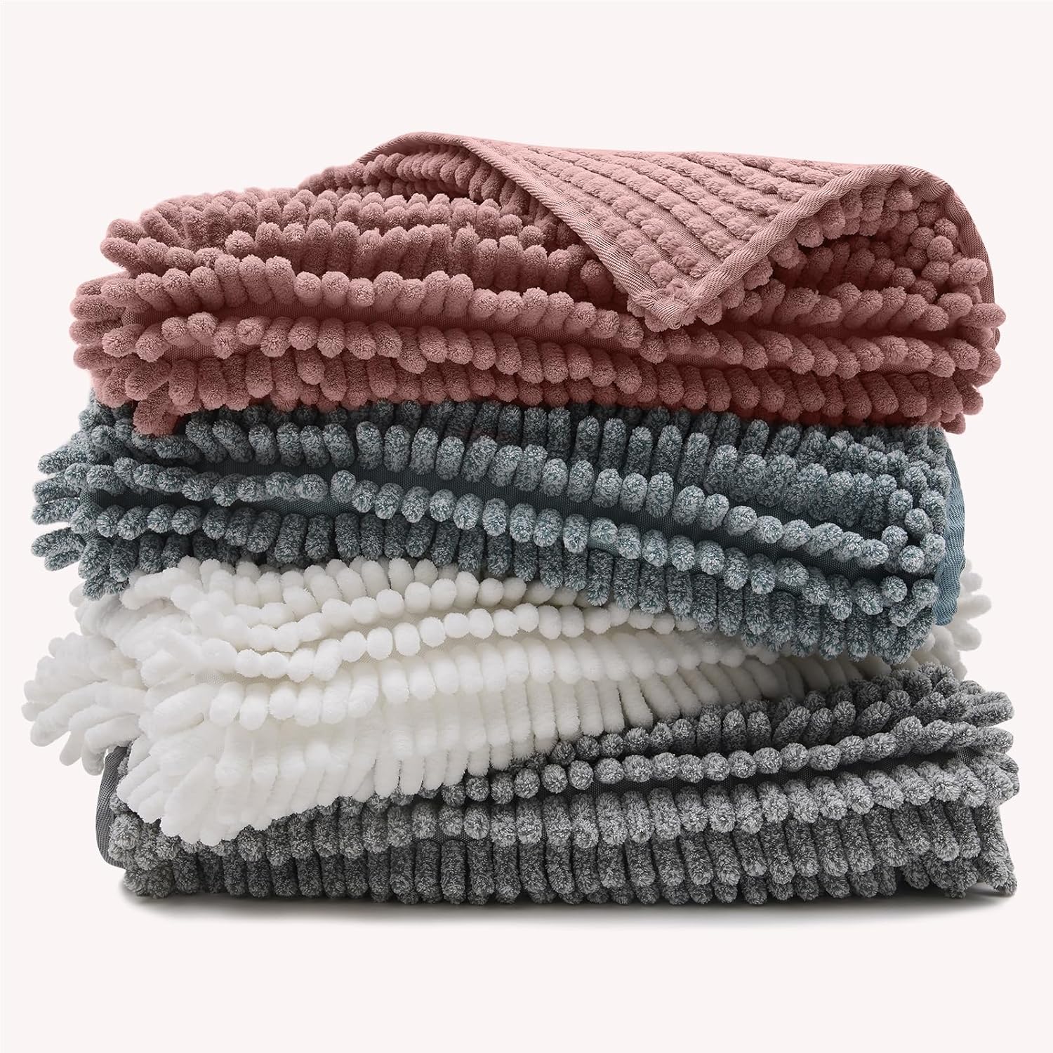 FRESHMINT Chenille Bathroom Rugs Mat 24"x17", Non-Slip Bath Mat for Bathroom Floor & BathTub, Washable Soft Shower Shag Bath Rugs, Durable Fluffy Thick Water Absorbent Microfiber Shower Mat, Rust Pink - Image 6