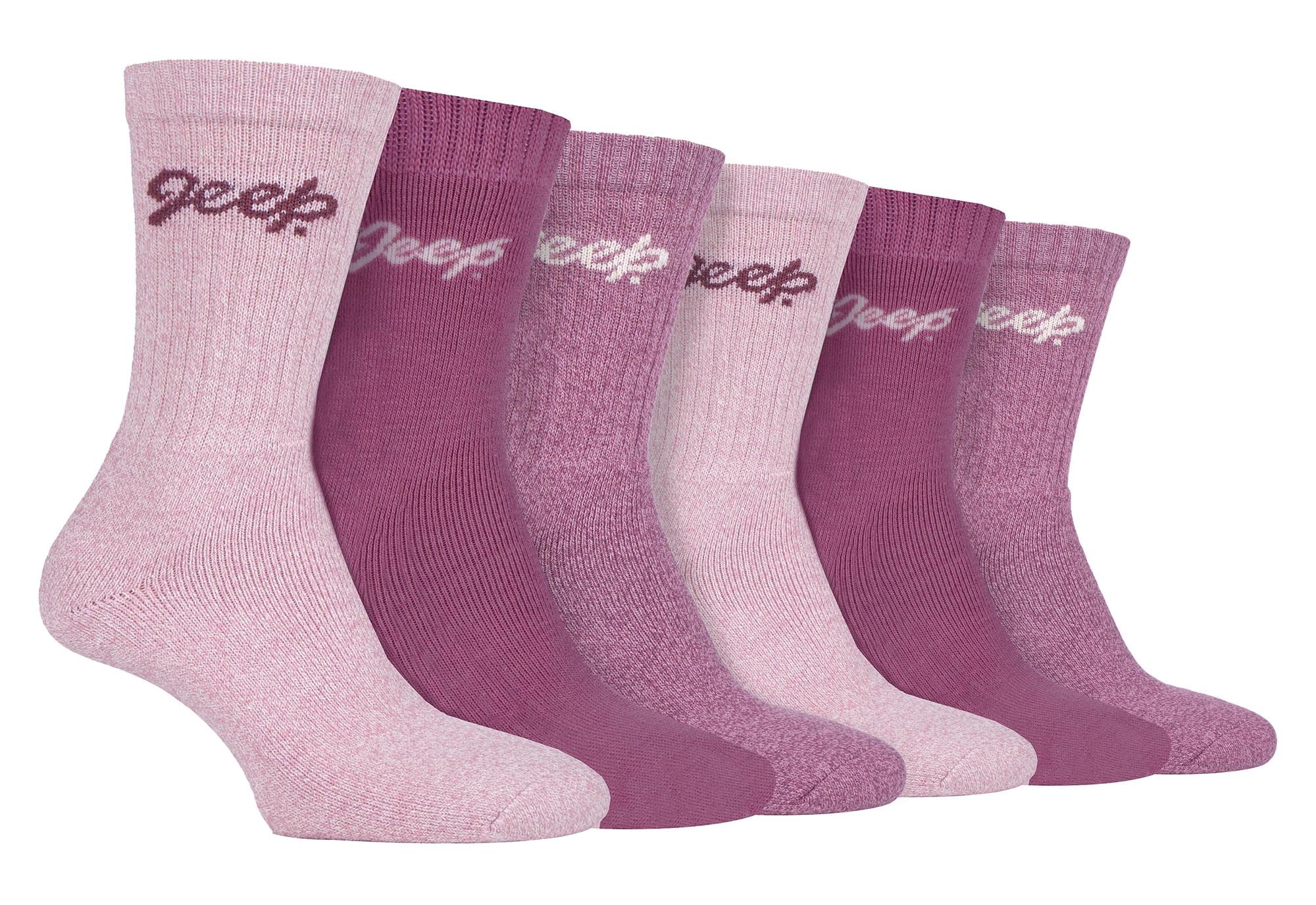 Jeep Women's Rose/Cream 6 Pack Hiking Boot Socks Ribbed Cotton Socks For Outdoors (4-8, )