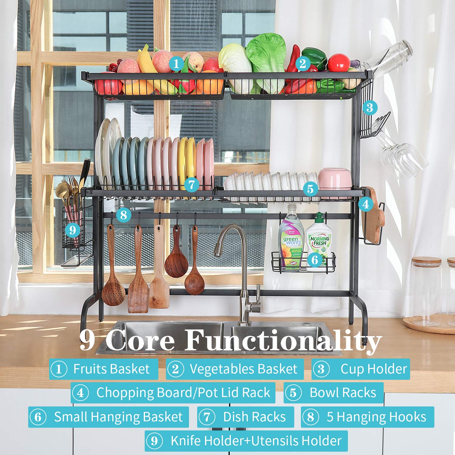 Xcosrack Over The Sink Dish Drying Rack,2Tier Dish Drainers Storage