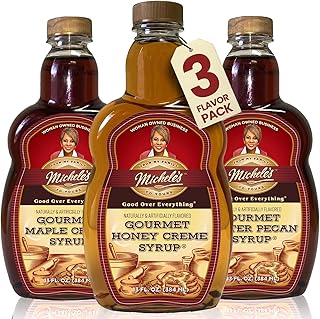 Michele’s Syrup Variety pack – Maple Crème, Honey Crème, Butter Pecan Syrups | Flavoring Syrup for Pancakes and Waffles, Ice Cream – Condiment for Salmon, Pork, and Beef – Great Breakfast Food Gift