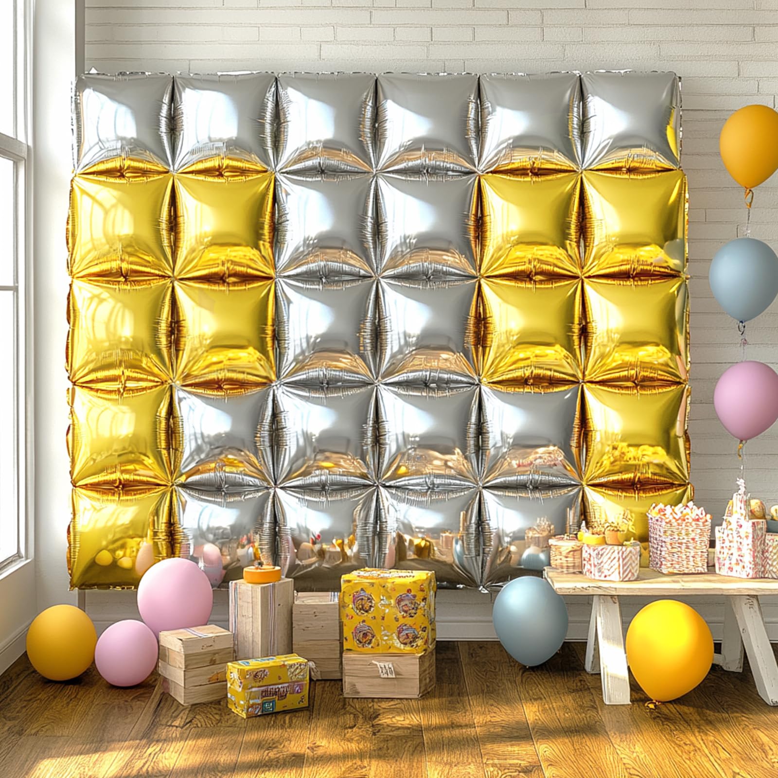 Gold & Silver Foil Square Balloons - 25 Pack DIY Party Decorations